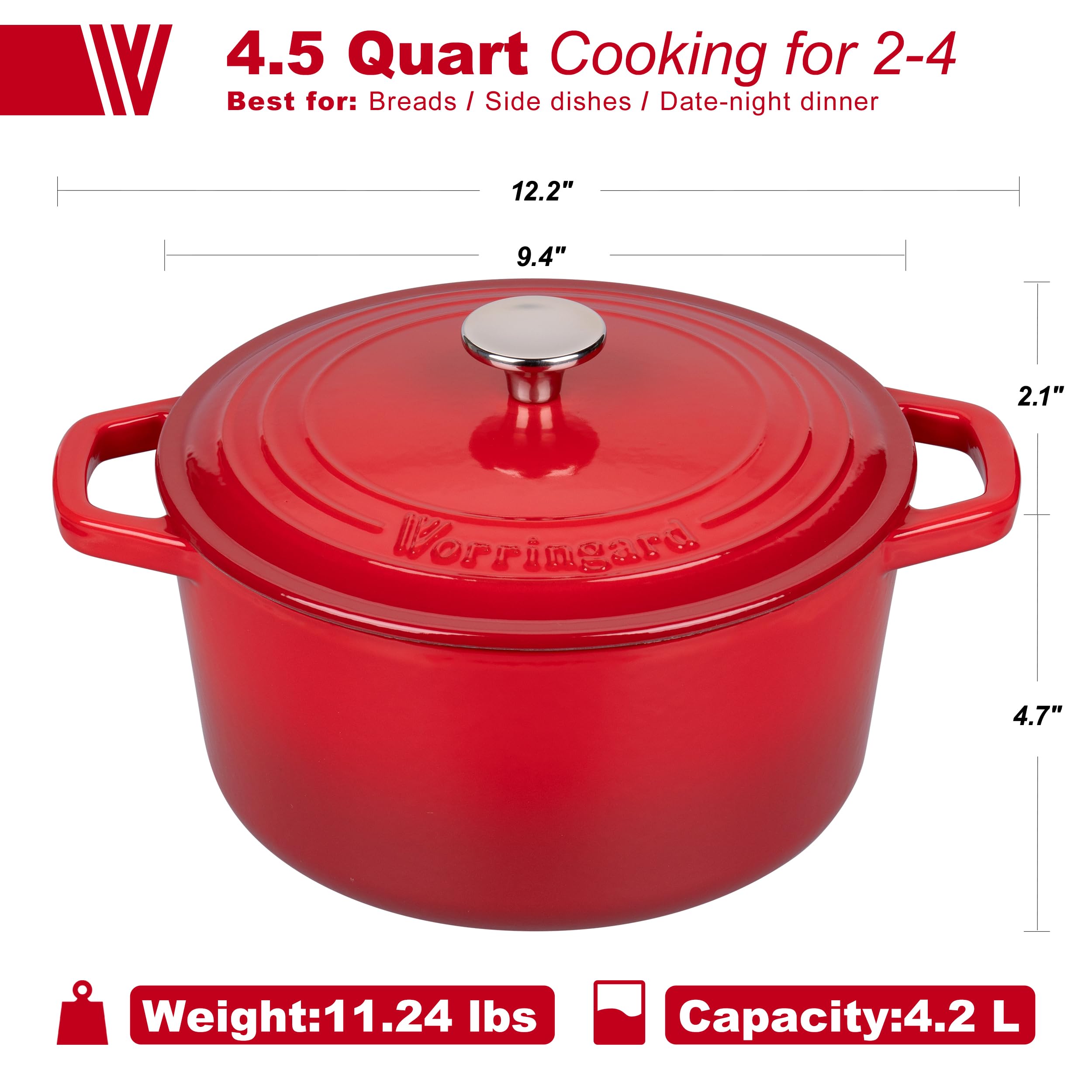 VORRINGARD Enameled Cast Iron Dutch Oven Pot with Lid, for Bread Baking, Round Bread Oven- include Sourdough Bread Baking Supplies Set, 4.5QT, Red