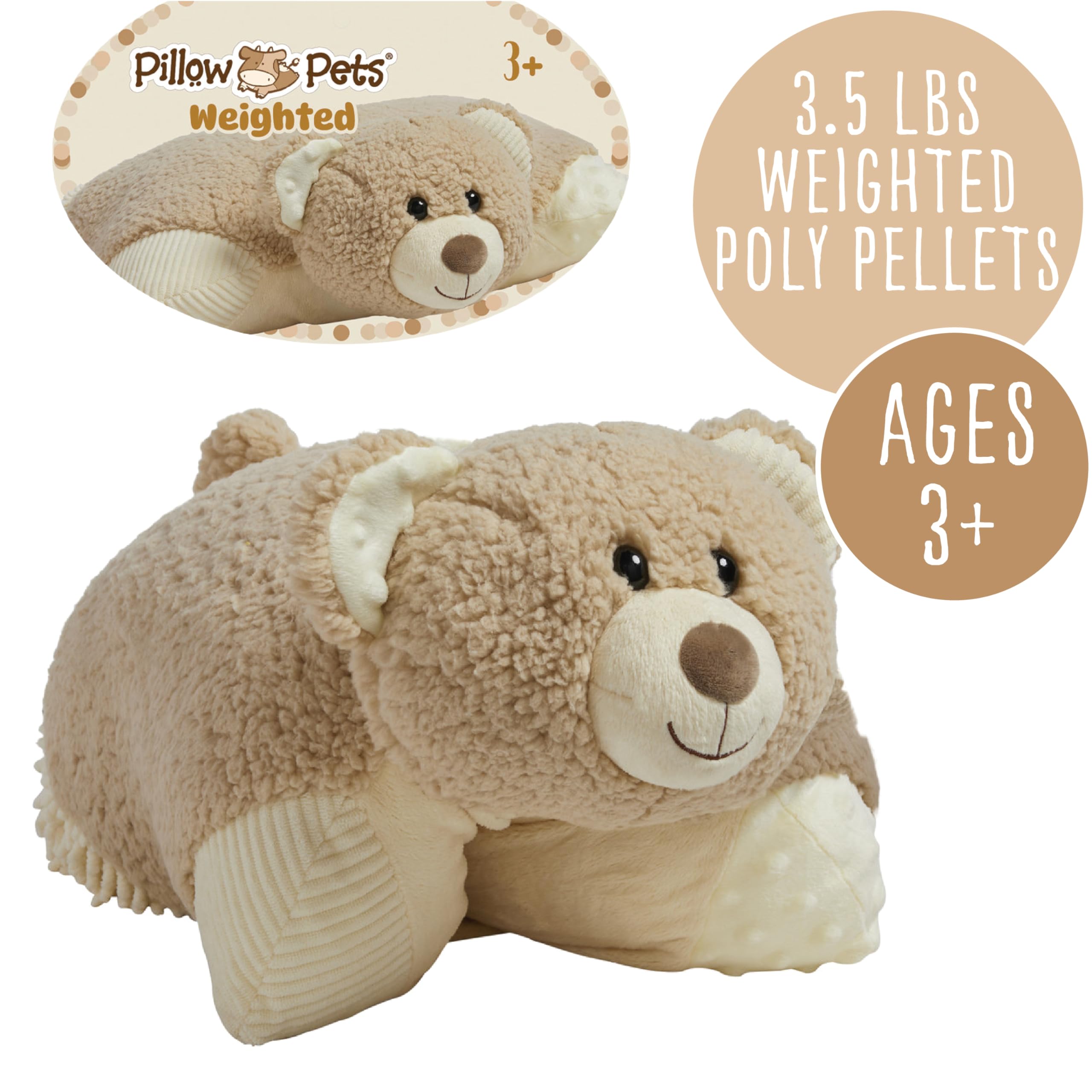 Pillow Pets Hiro Bear, Peluche con Peso de 3.5 Libras