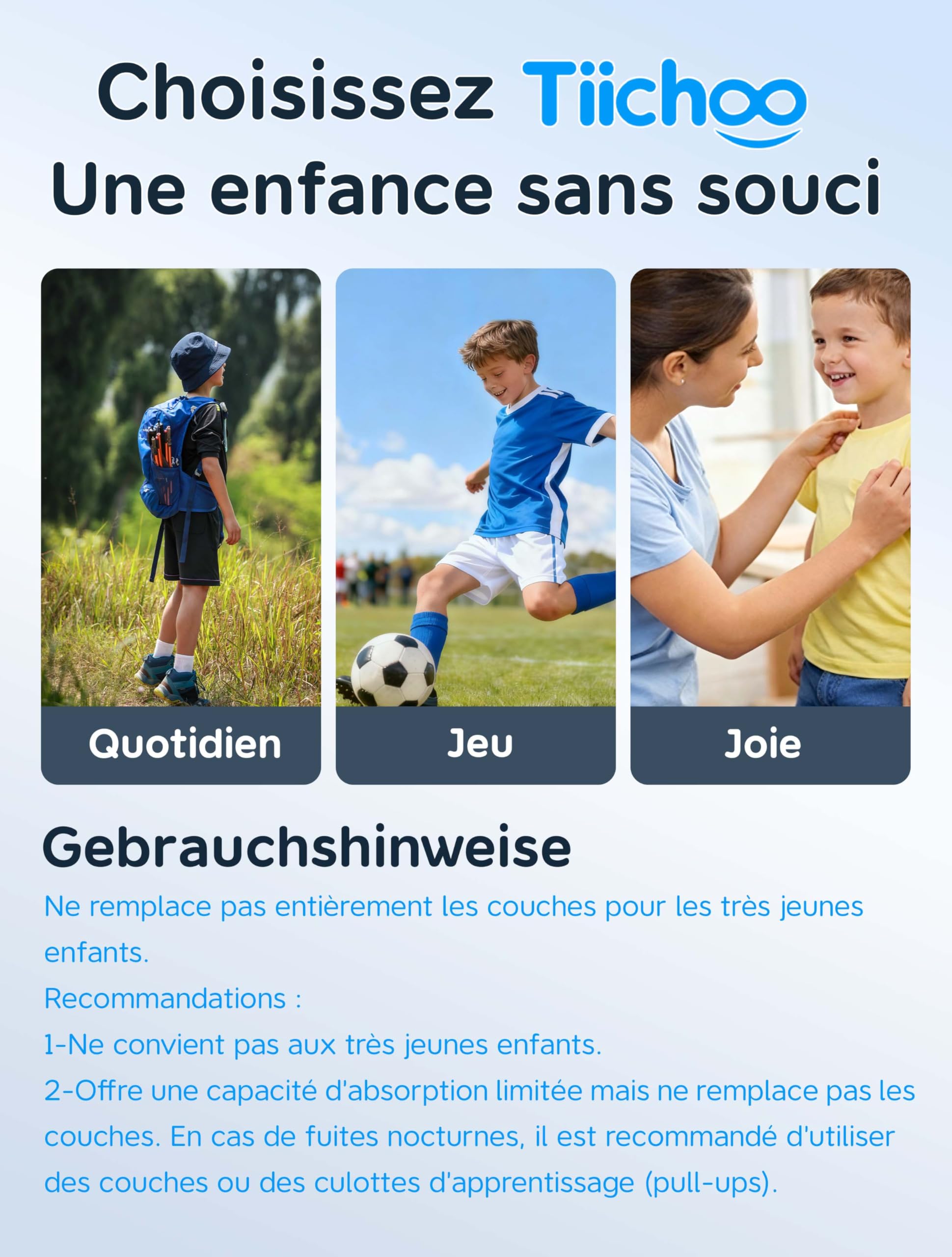 TIICHOO Boxers Incontinence Garçon Coton Culotte Incontinence Diurne Adolescent Lavable Lot de 5