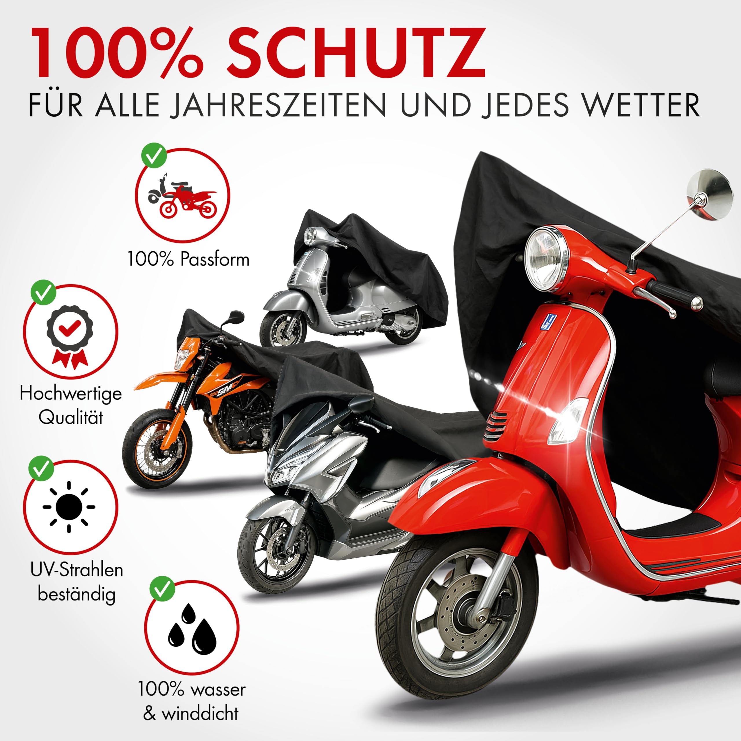 WALSER Premium Motorrad Abdeckplane S, Auszeichnung Sehr Gut* Abdeckplane wasserdicht, Vespa Abdeckplane aus PVC, Outdoor Motorrad Plane, Zubehör, schwarz 185x90x110 cm