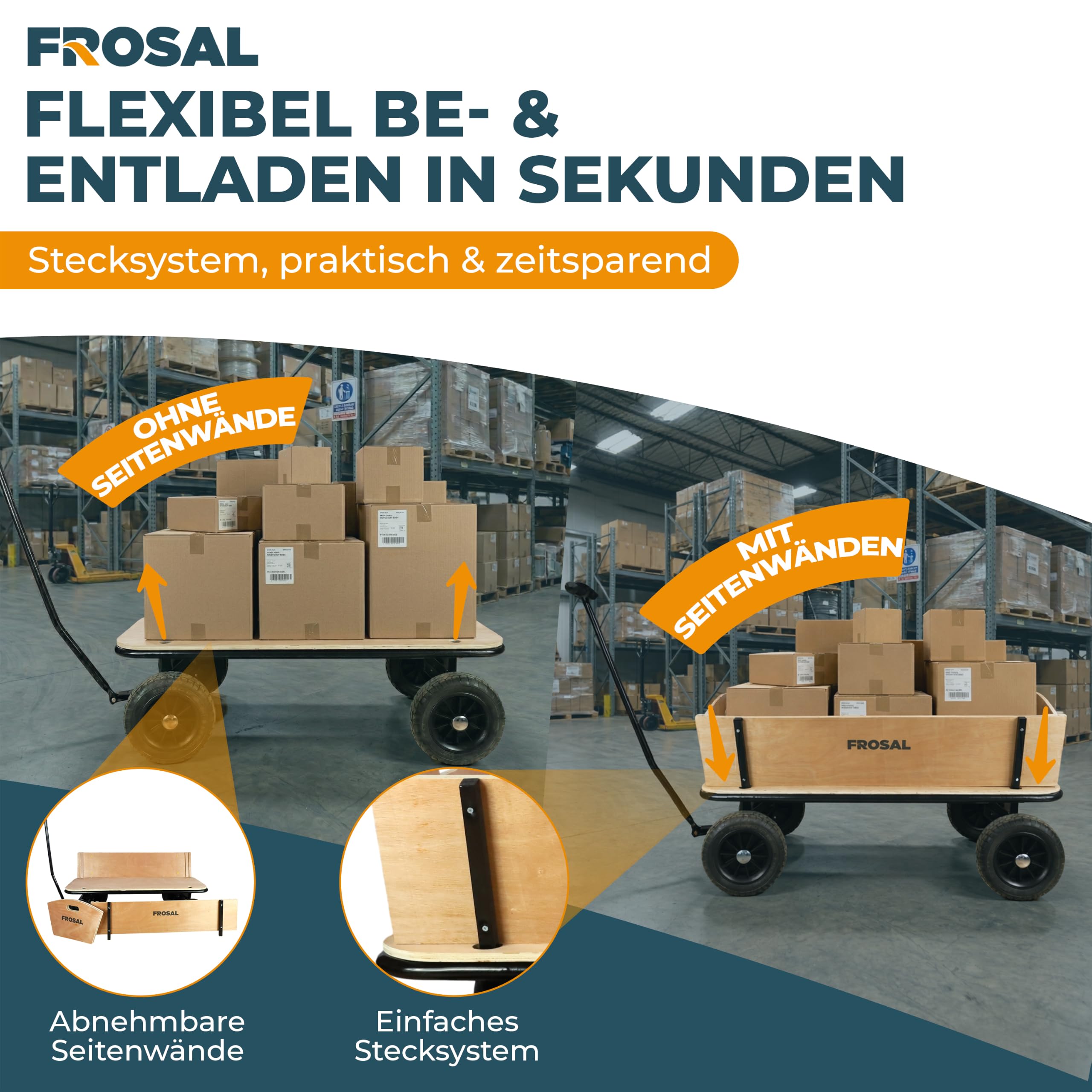 FROSAL Bollerwagen Jörn Handwagen XXL Leiterwagen Transportwagen groß aus Holz