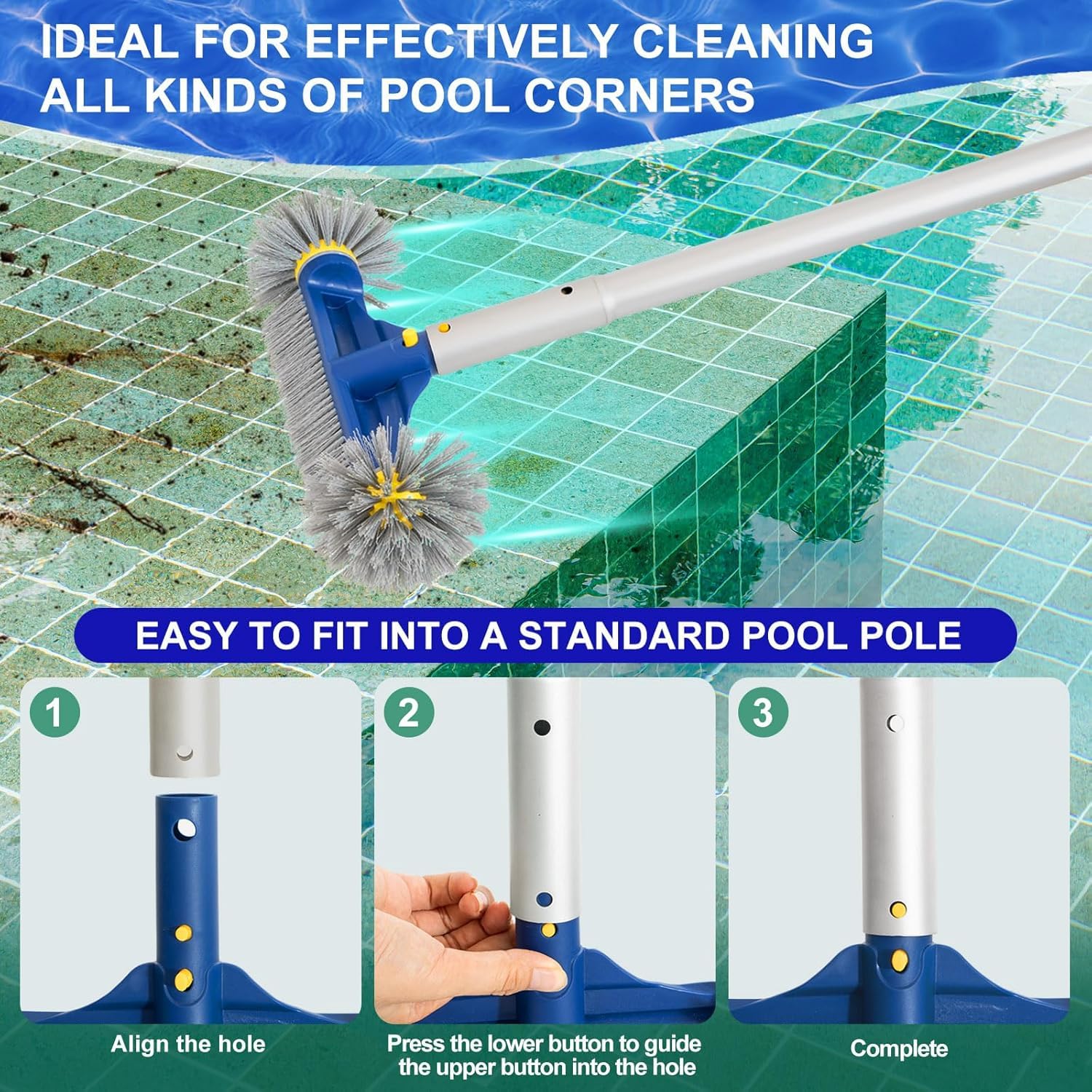 POOLAZA 18" głowica szczotki do basenów Inground Pool / Above-Ground, Heavy Duty, szczotka do czyszczenia ścian i podłóg, wytrzymała szczotka do czyszczenia basenu, z uchwytem premium Bristle i
