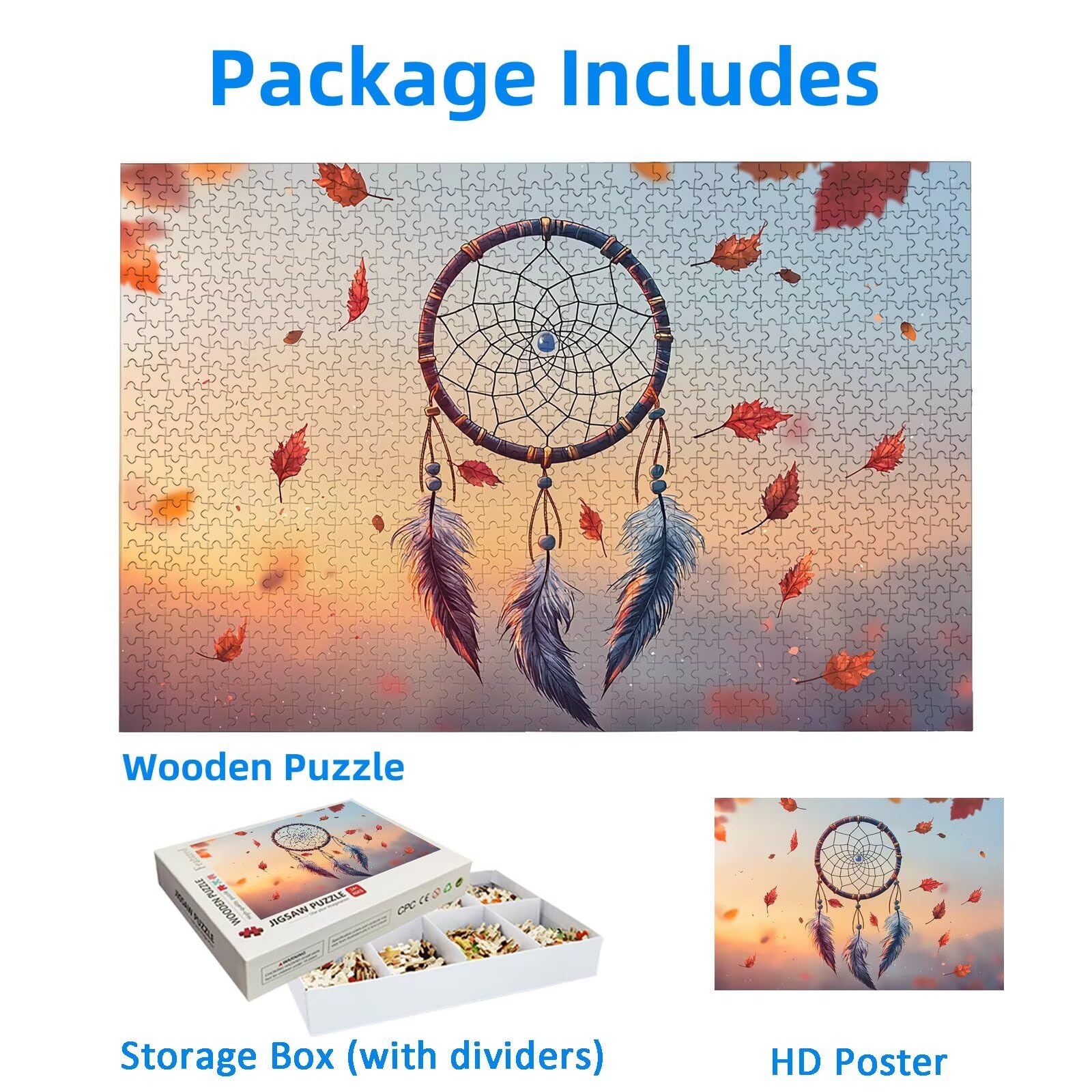 Puzzle 1000 elementów, 1000 elementów, dla dorosłych, drewniane puzzle dla dorosłych, z ekskluzywnym pudełkiem do pakowania, klasyczne puzzle, łapacz snów dla całej rodziny, duże puzzle na prezenty