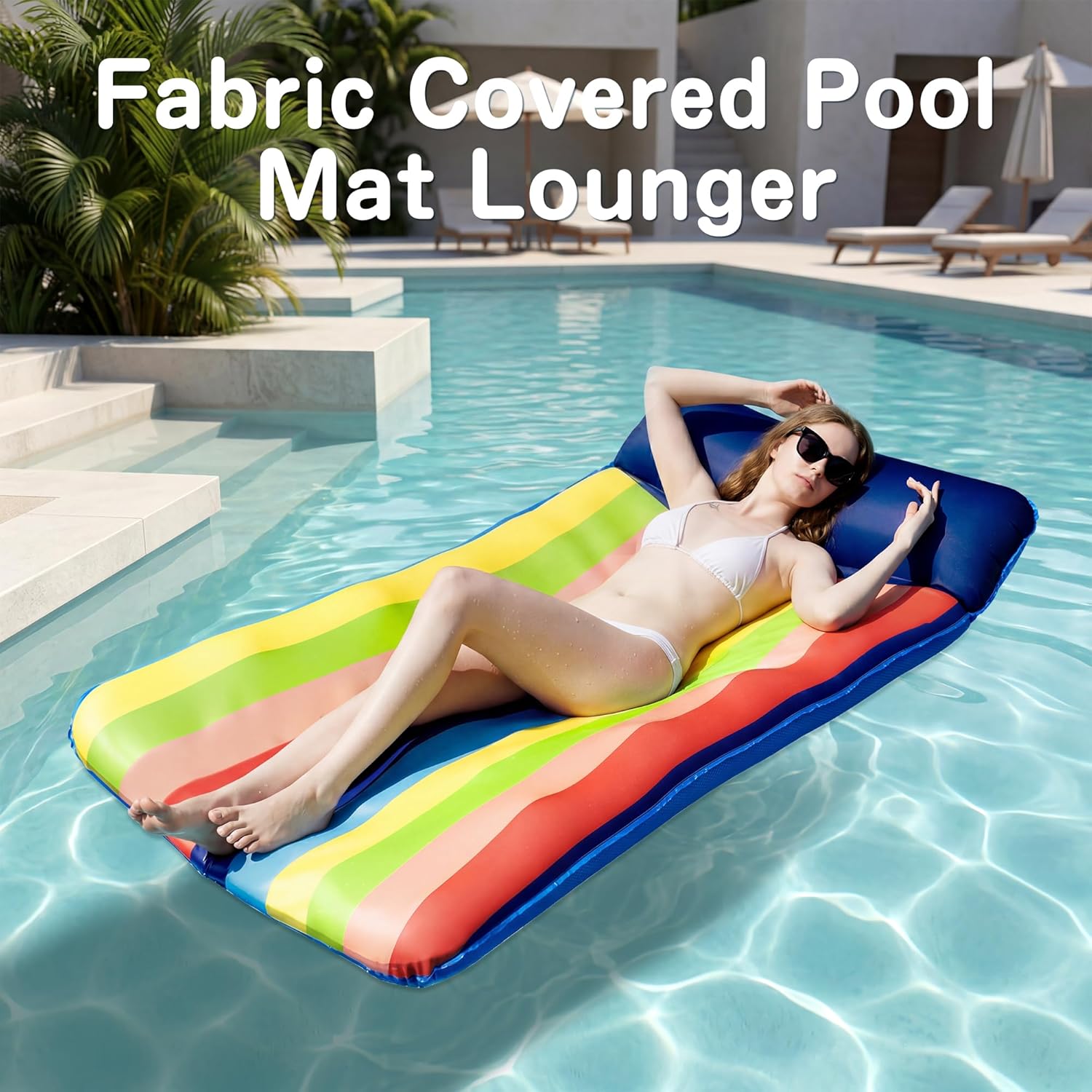 PARENTSWELL Oversized Float 72" x 38", X-Large Fabric-Covered Lounge Chair with Headrest, Inflatable Pool Lounger, Floaties, Party Decorations for Adults