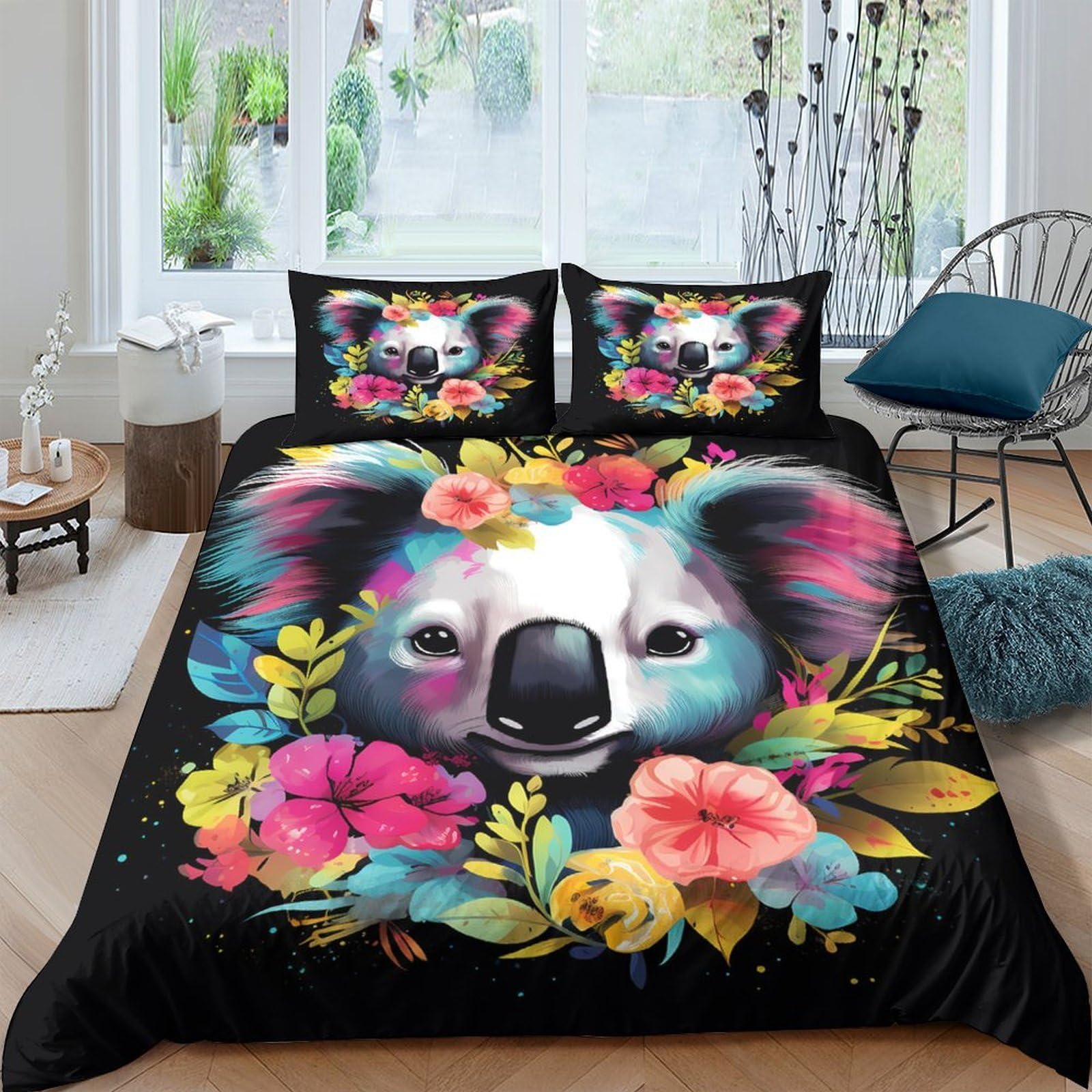 Ctjqhvkz Style-10 3D Printed Colorful Koala Fitted Sheet Microfiber Floral Bed Cover For Bedroom Guest Room Decor Anti-Slip Dustproof Single（135X200cm）