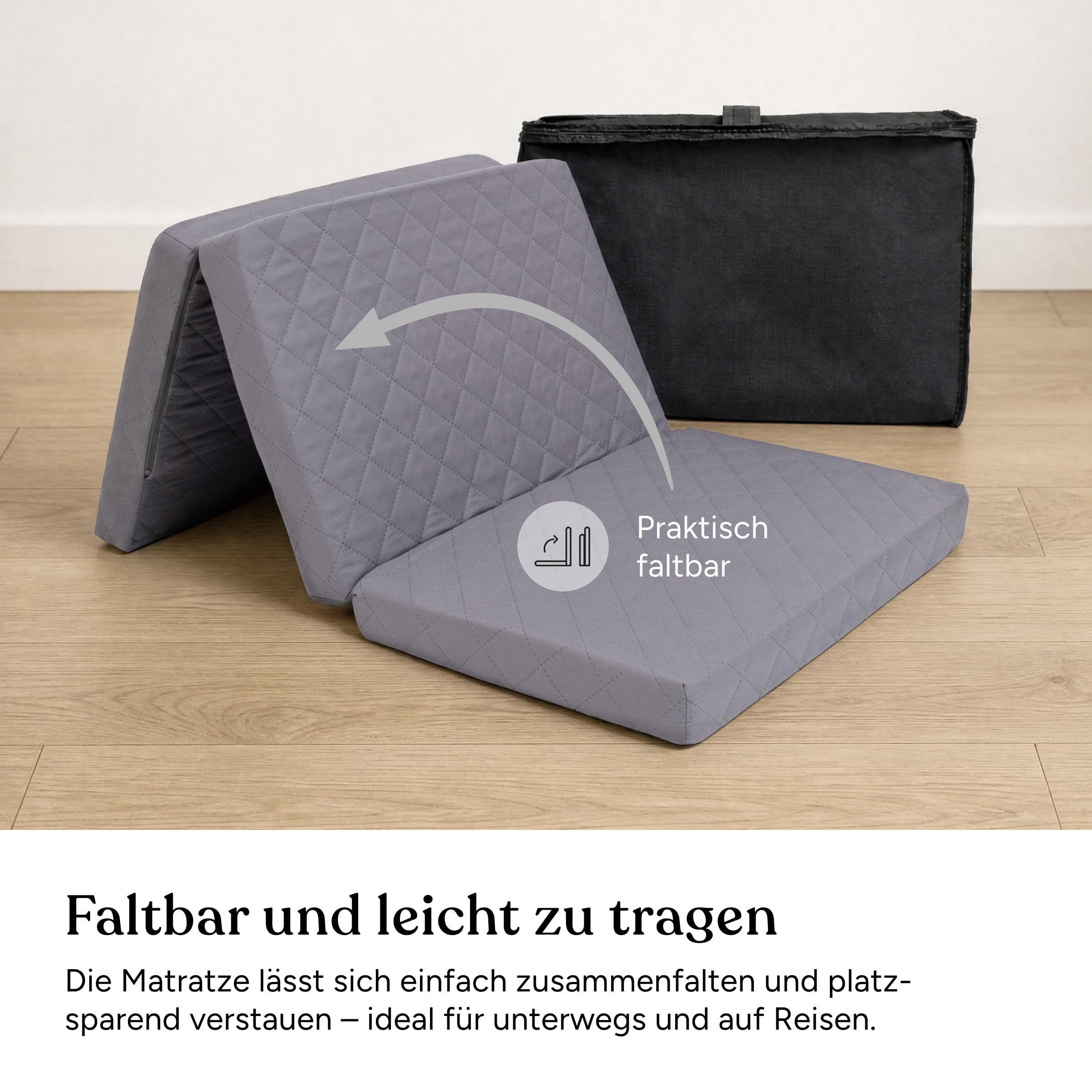 Ehrenkind® Reisematratze Go! | Reisebett Matratze 60 x 120 | Babymatratze 60x120cm | FALTBAR, aus hochwertigem Schaum mit waschbarem Hygienebezug in praktischer Tragetasche