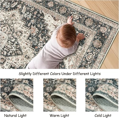Miniatura 144 de Alfombras de área de 8 x 10 pies para sala de estar, vintage lavable con parte trasera antideslizante, resistente a las manchas, alfombra de área