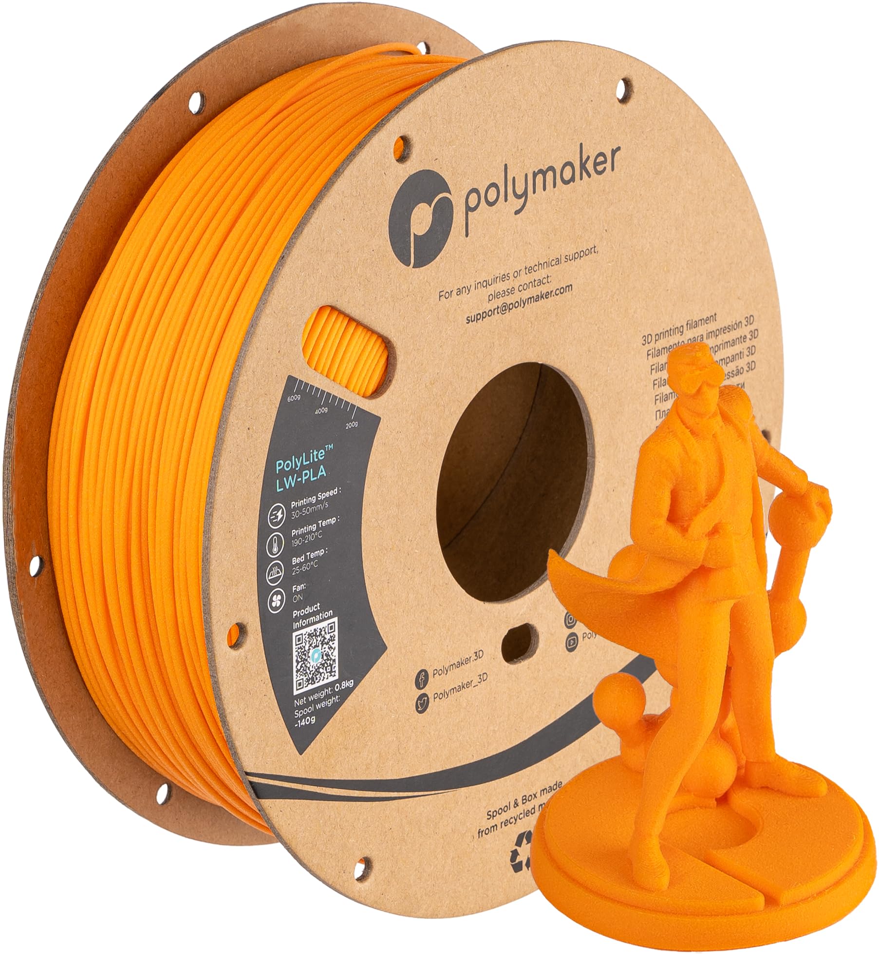 Polymaker PolyLite LW-PLA - 1.75mm - 800g - Orange