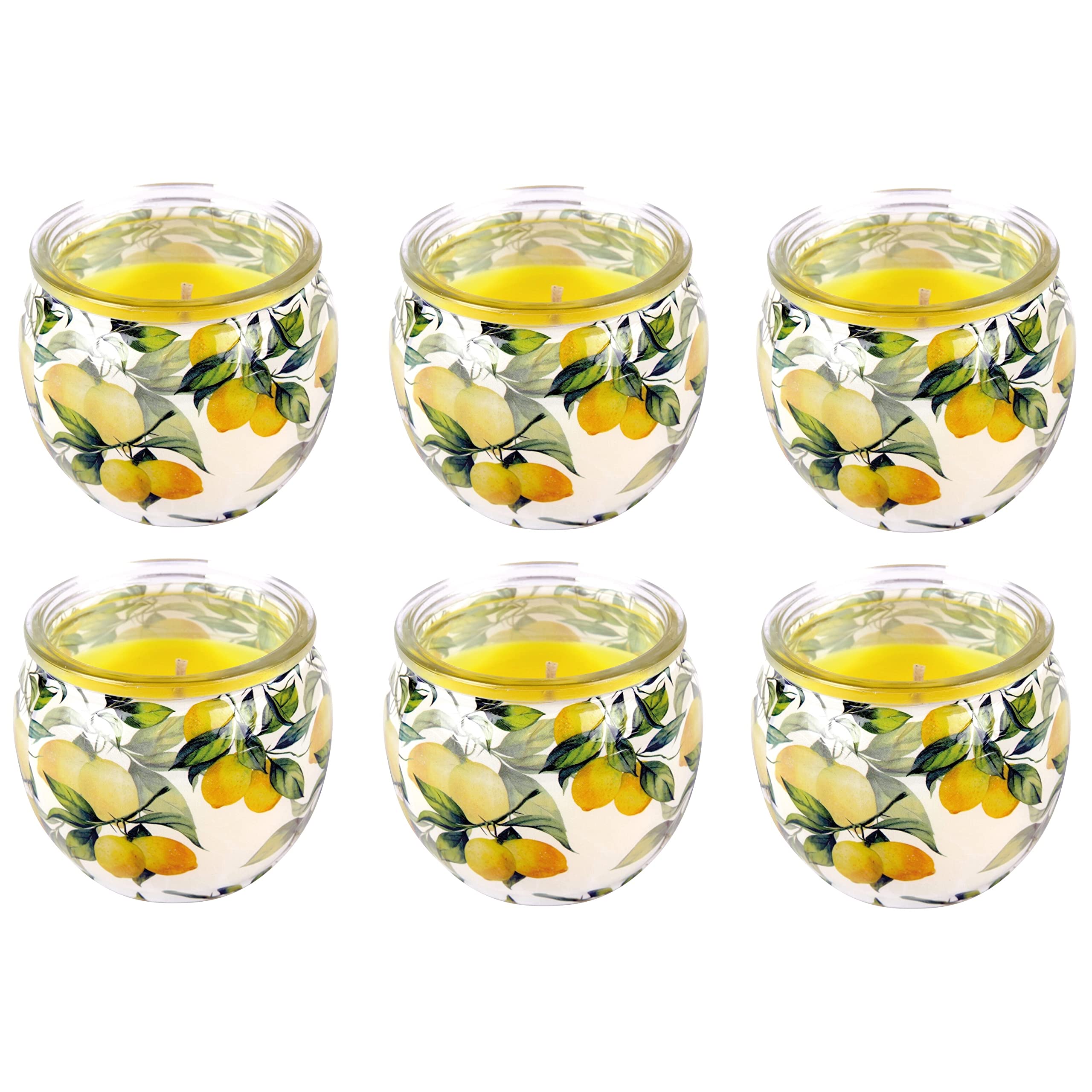 Velas perfumadas con diseño de 6 unidades, en cristal, larga duración de combustión y agradable aroma (limón)