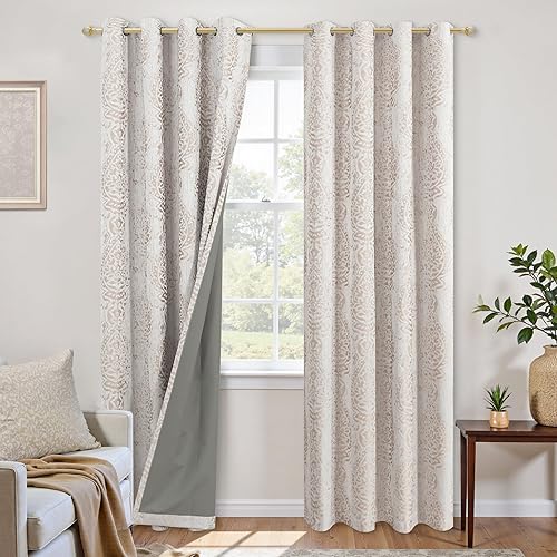 Cortinas opacas color gris pardo para sala de estar, dormitorio, 84 pulgadas de largo, neutrales, elegantes, marrón claro, beige, felpilla jacquard,