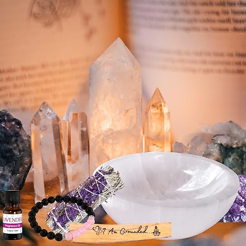 Miniatura 5 de Cuenco de carga de selenita genuina y pulsera de cristal  pulido grueso tallado a mano, soporte de cristal marroquí para cargar, limpiar cristales,