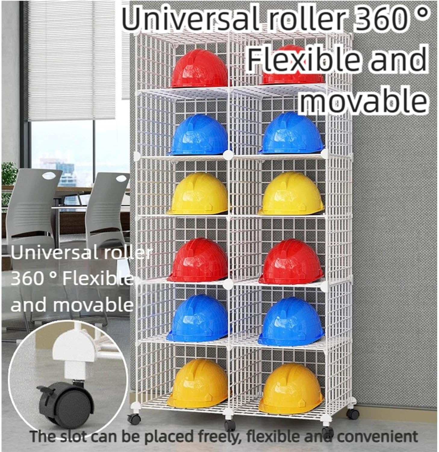 Stackable Safety Helmet Storage Boxes Large Adjustable Hard Hat Placement Rack with Wheels for Construction Site/Workshop/Factory - Multifunctional Safety Helmet/Helmet Display Shelf (2 * 6)