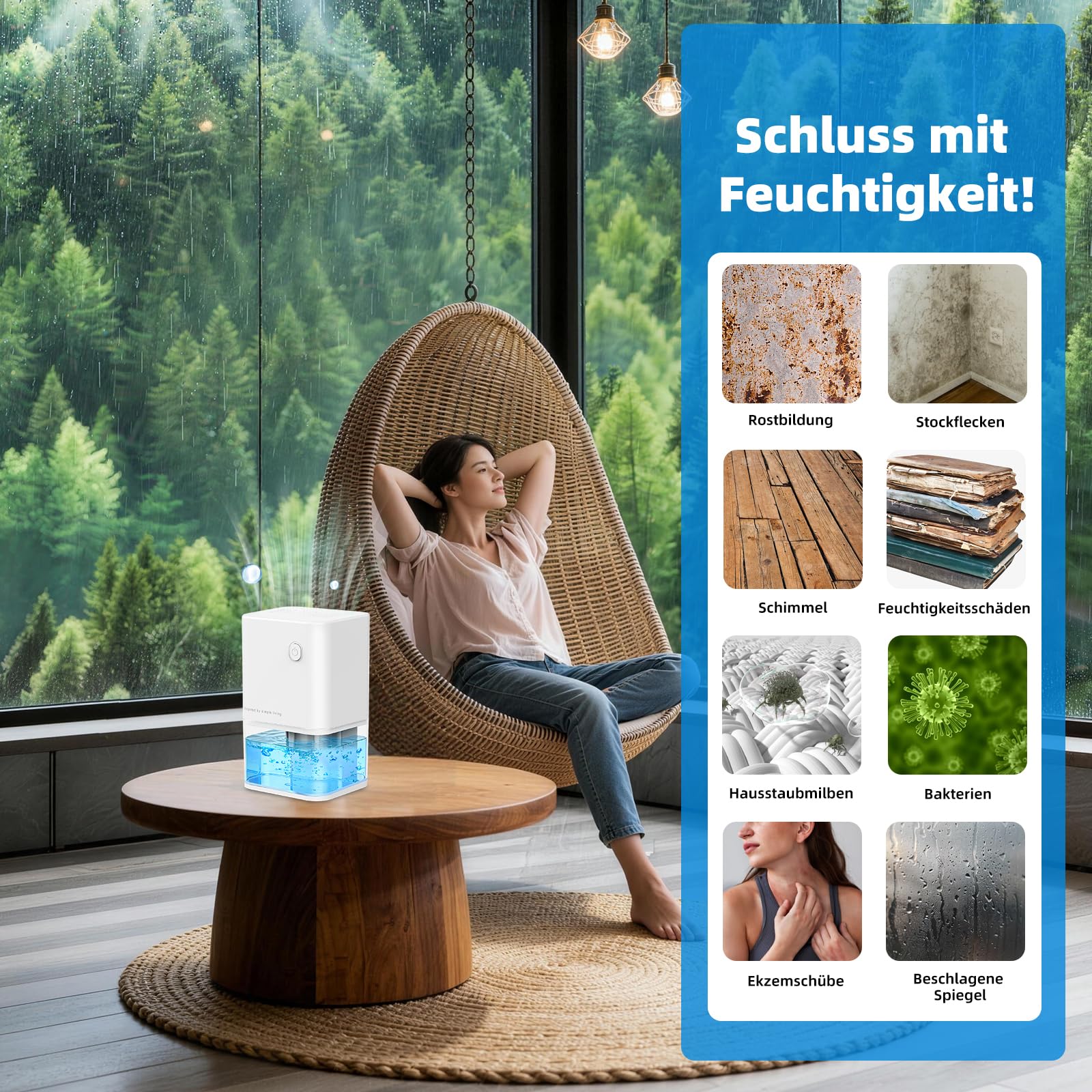 Deshumidificateur d Air Anti Moisissure 500ML, Éco Electrique Déshumidificateurs Maison Compact, Silencieux et Efficace avec Arrêt Automatique pour Petits Espaces, Chambre, Salle de Bain, Placard