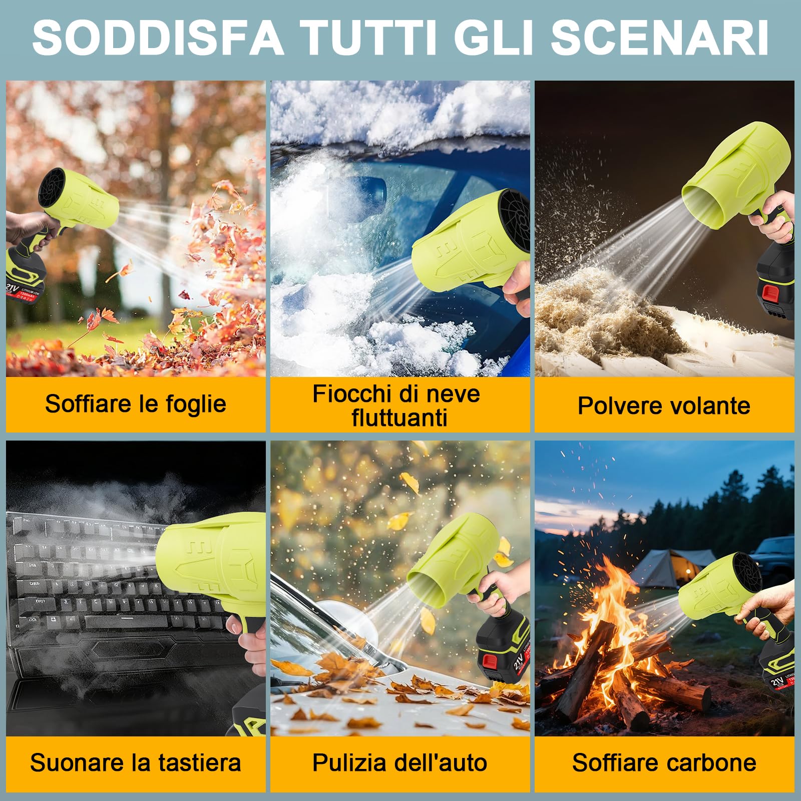 Soffiatore A Batteria Potente Portatile, 500W 35000Rpm 30M/S Mini Soffiatore Foglie A Batteria Senza Fili Con Batteria 1300mAh, Turbocompressore Piccolo Soffiatore Per Foglie, Polvere, Neve,Giardino