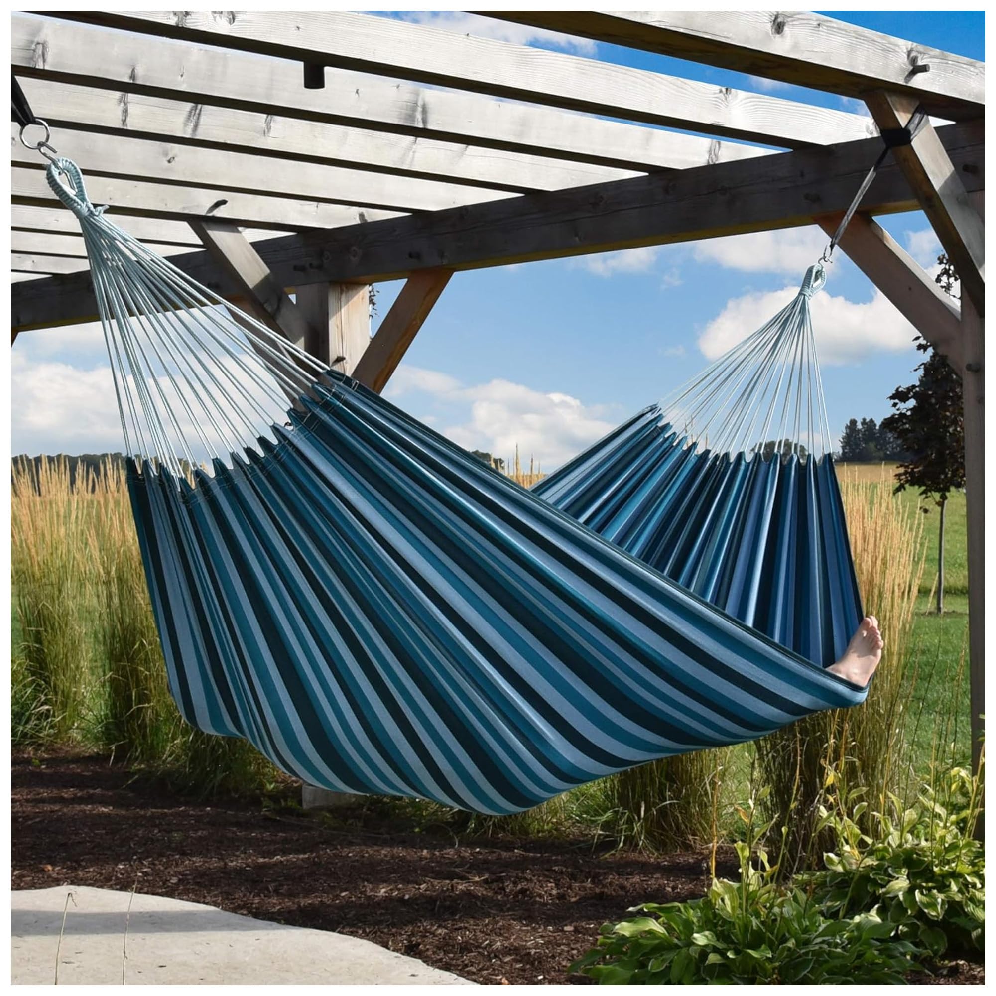 Vivere BRAZ234 Hamac Double brésilien en Coton, Multicolore- Blue Lagoon