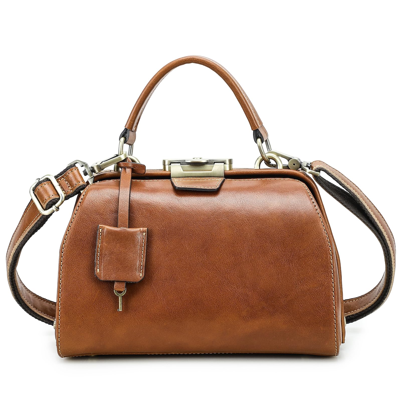 Bolso de cuero de grano completo para mujer, bolso antirrobo con asa superior