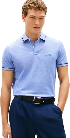 Tommy Hilfiger Mens Short Sleeve Casual Polo Shirts in Regular Fit with Two-Tone Collar and Cuff Designs