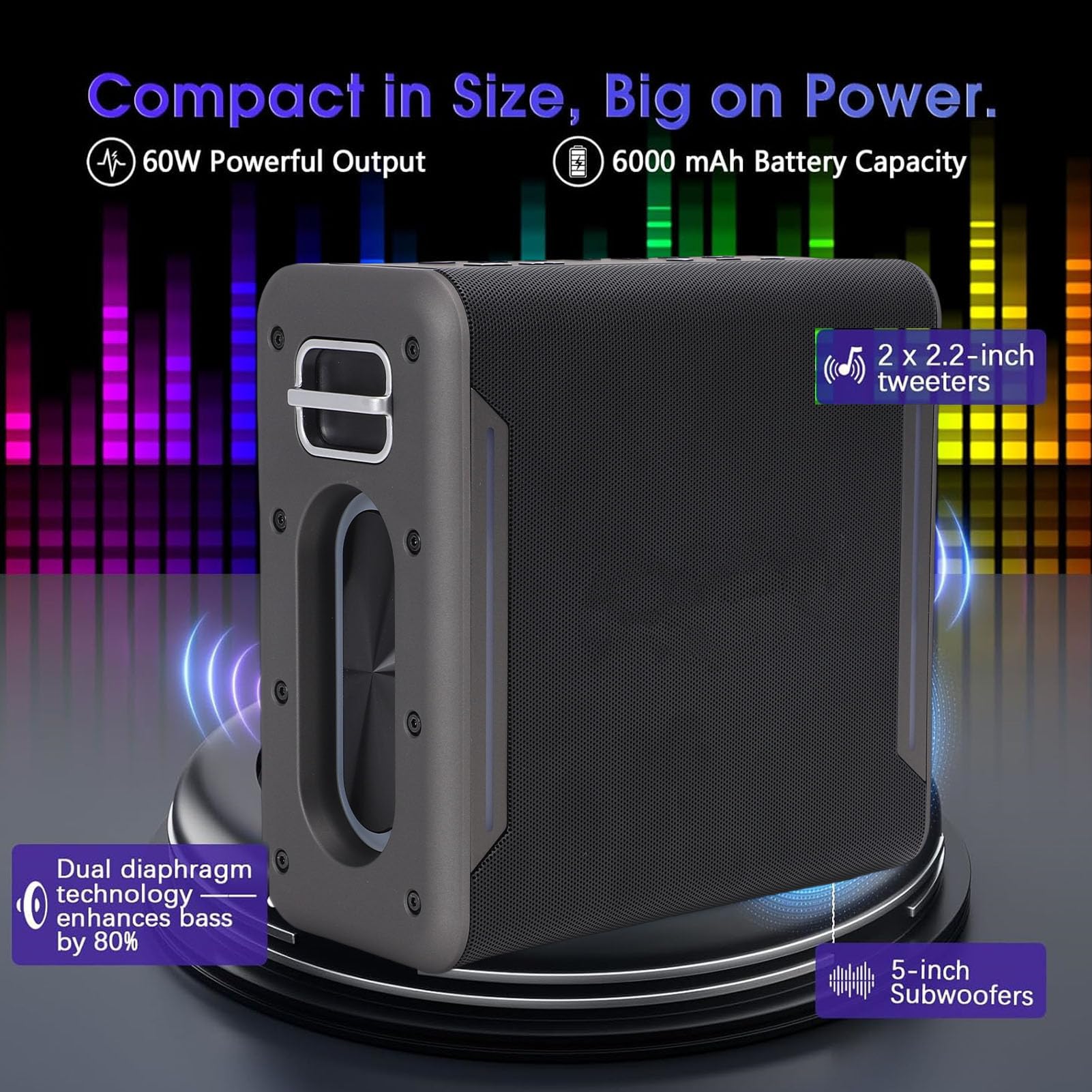 Fabater Máquina de Karaoke para Adultos y Niños, Altavoz Bluetooth Portátil con 2 Micrófonos Inalámbricos, Luces LED, PA Compatible con Tarjeta TWS/AUX/USB/TF para Fiestas en Casa Al