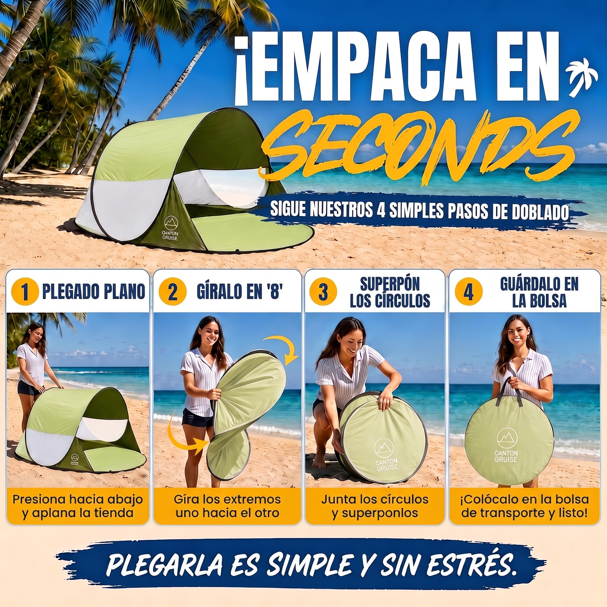 GOODS+GADGETS® Tienda Playa Pop-up 240x140 cm - Carpa de Playa | Montaje automático en segundos - protección solar SPF 30+ - postes de fibra de vidrio - solo 1,9 kg