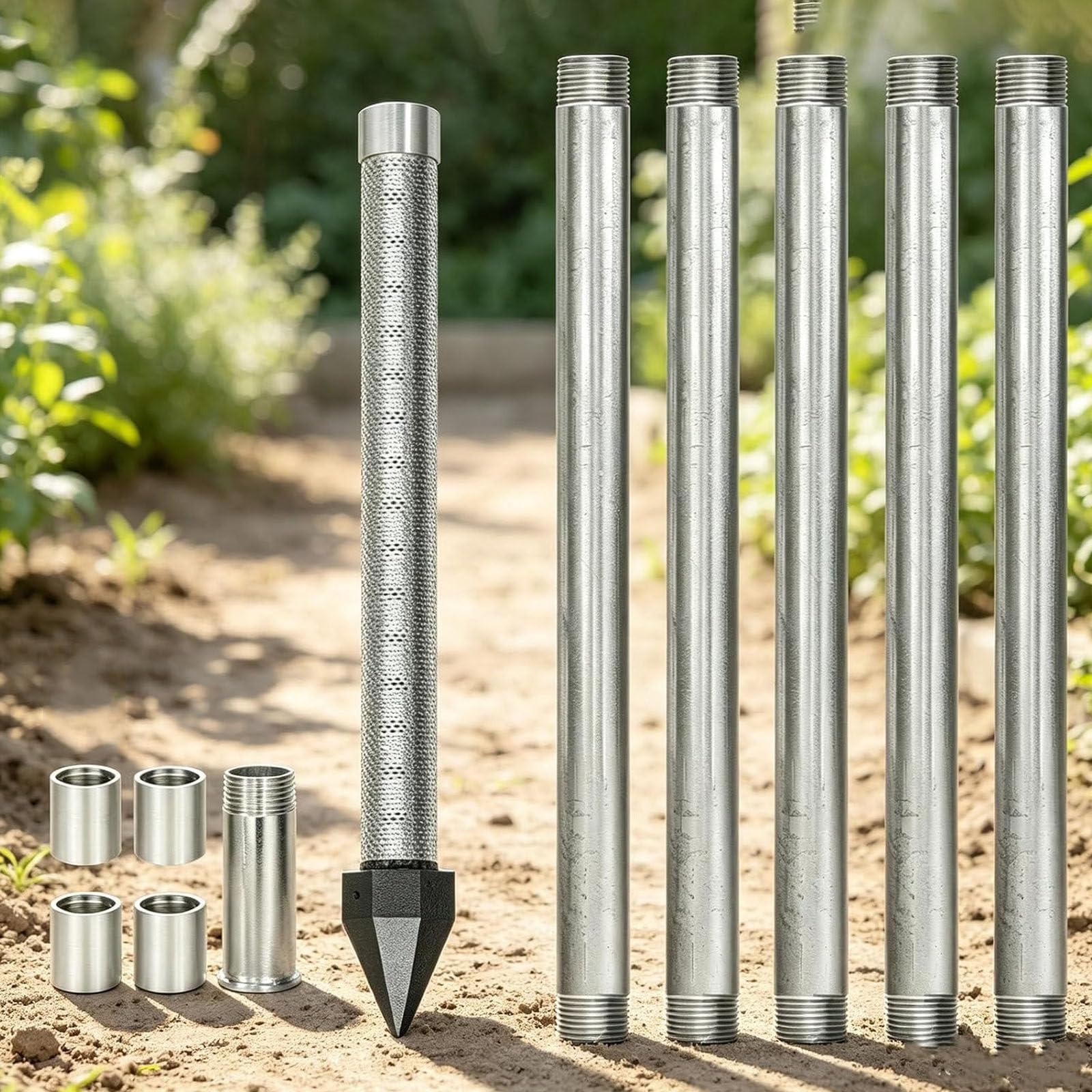 Zestaw do wiercenia studni z igłą piaskową, iglica ze stali nierdzewnej 1-1/4" z sitem o oczkach 60, wytrzymały zestaw do wiercenia płytkiej studni 36", ocynkowane rury, zaślepka i złączki 6MKit