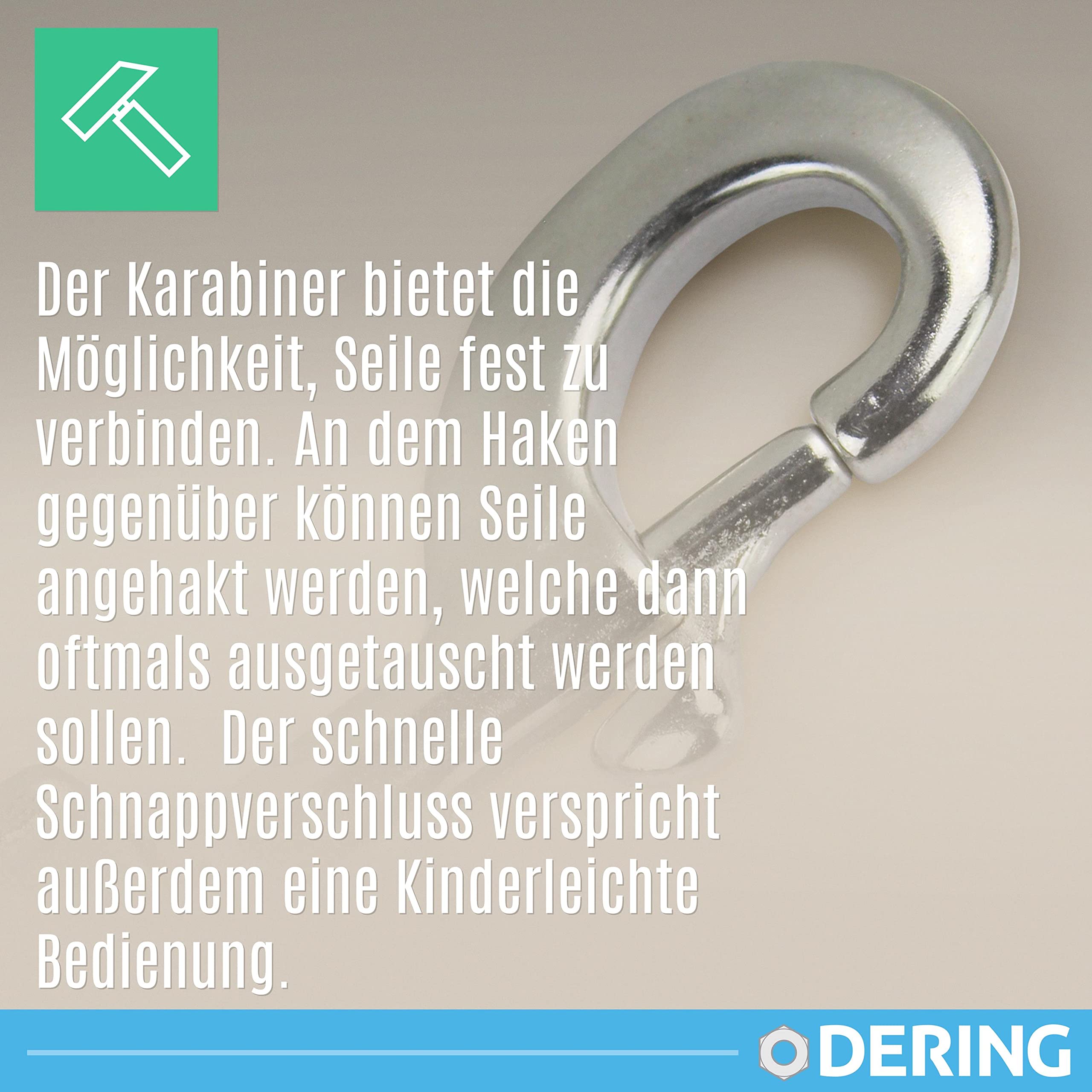 DERING Karabiner Haken mit Drehgelenk 5x87 mm 10 Stück Edelstahl Wirbelkarabiner