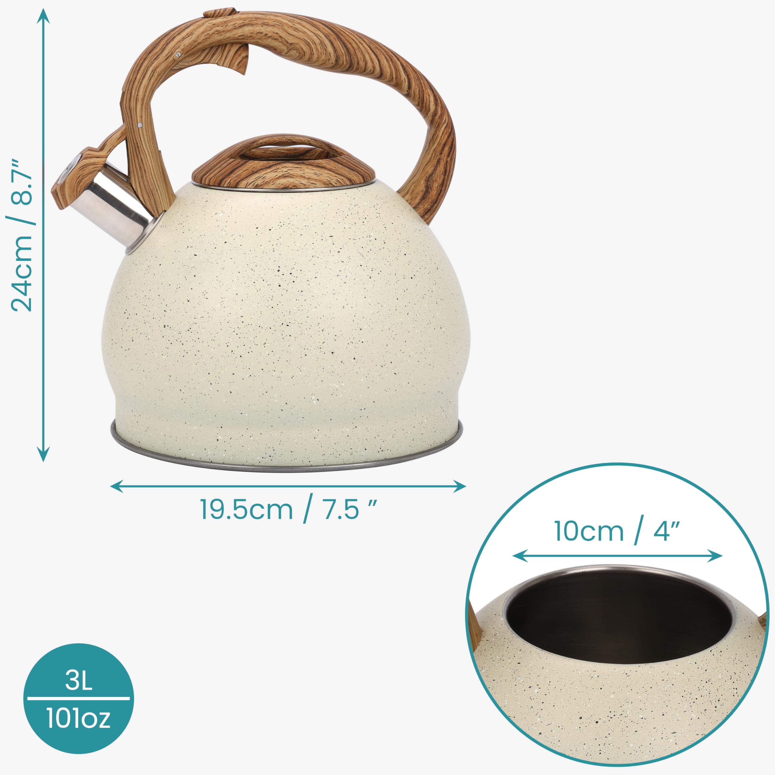 Belle Vous Bollitore Acqua con Fischio - Teiera con Fischietto 3 L - per Fornello a Induzione Gas e Piastra Elettrica - Bollitore Acciaio Inox per Tè e Caffè - Texture Beige
