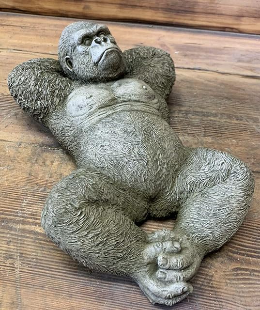 STONE GARDEN LYING SILVERBACK GORILLA MONKEY CHIMP APE STATUE GIFT ORNAMENT