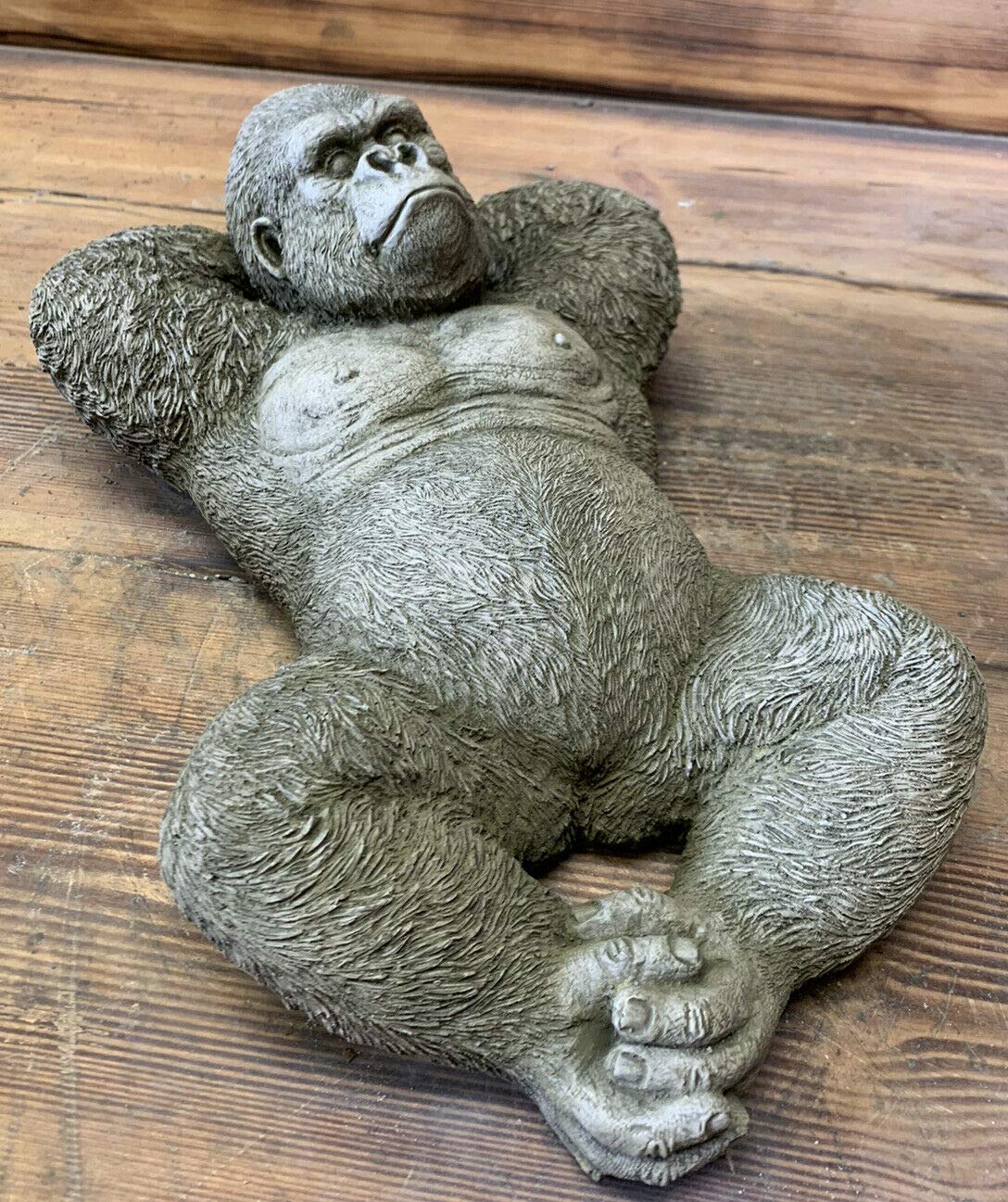 J And L Stone Ornaments Stone Garden Lying Silverback Gorilla Monkey Chimp Ape Statue Gift Ornament