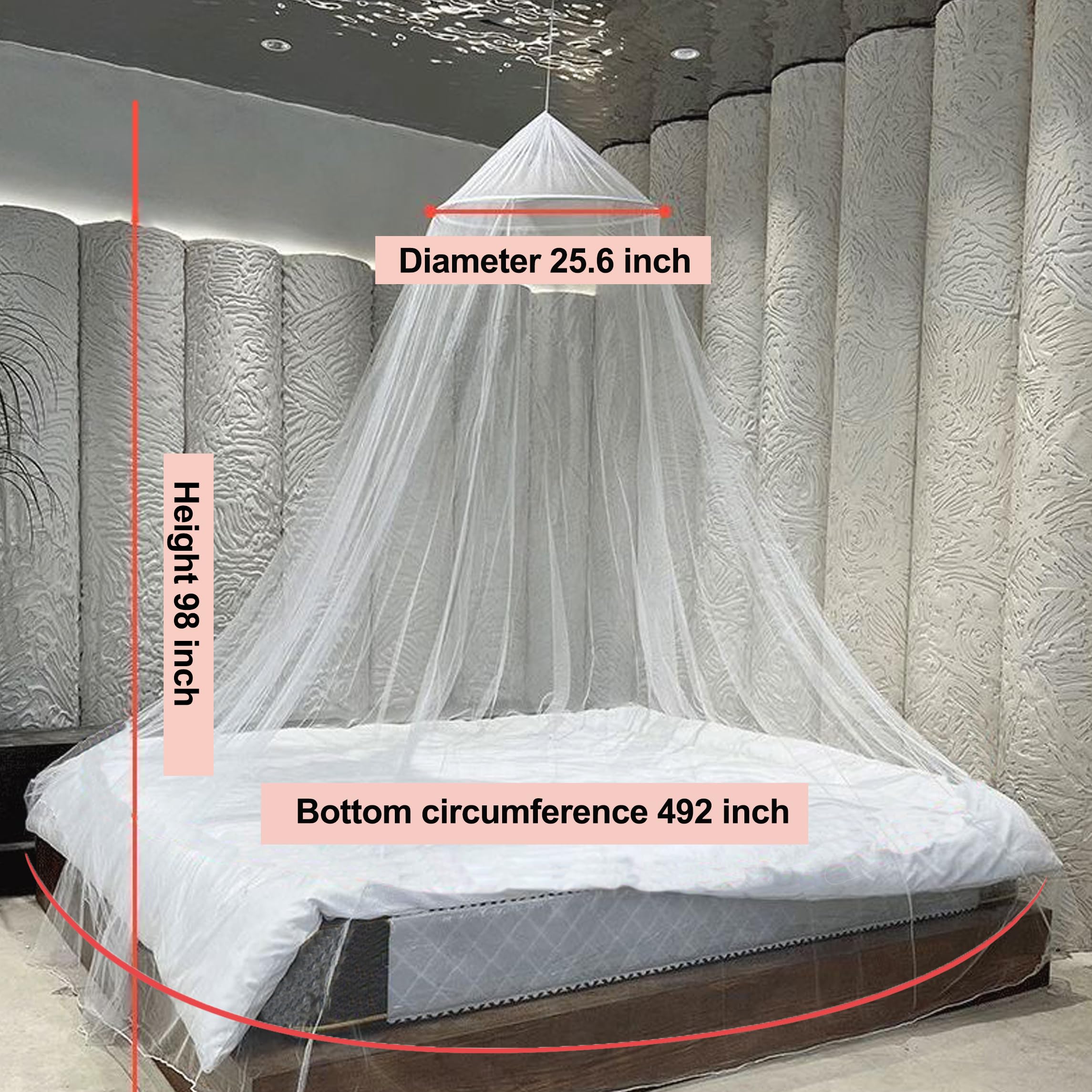 UrsoKuz Mosquito Net Bed Canopy for Girls - Queen Size Bed Curtains from Ceiling - Dome Hanging Netting for Baby Crib, Kids, and Adults - Indoor/Outdoor Picnic Decor - White