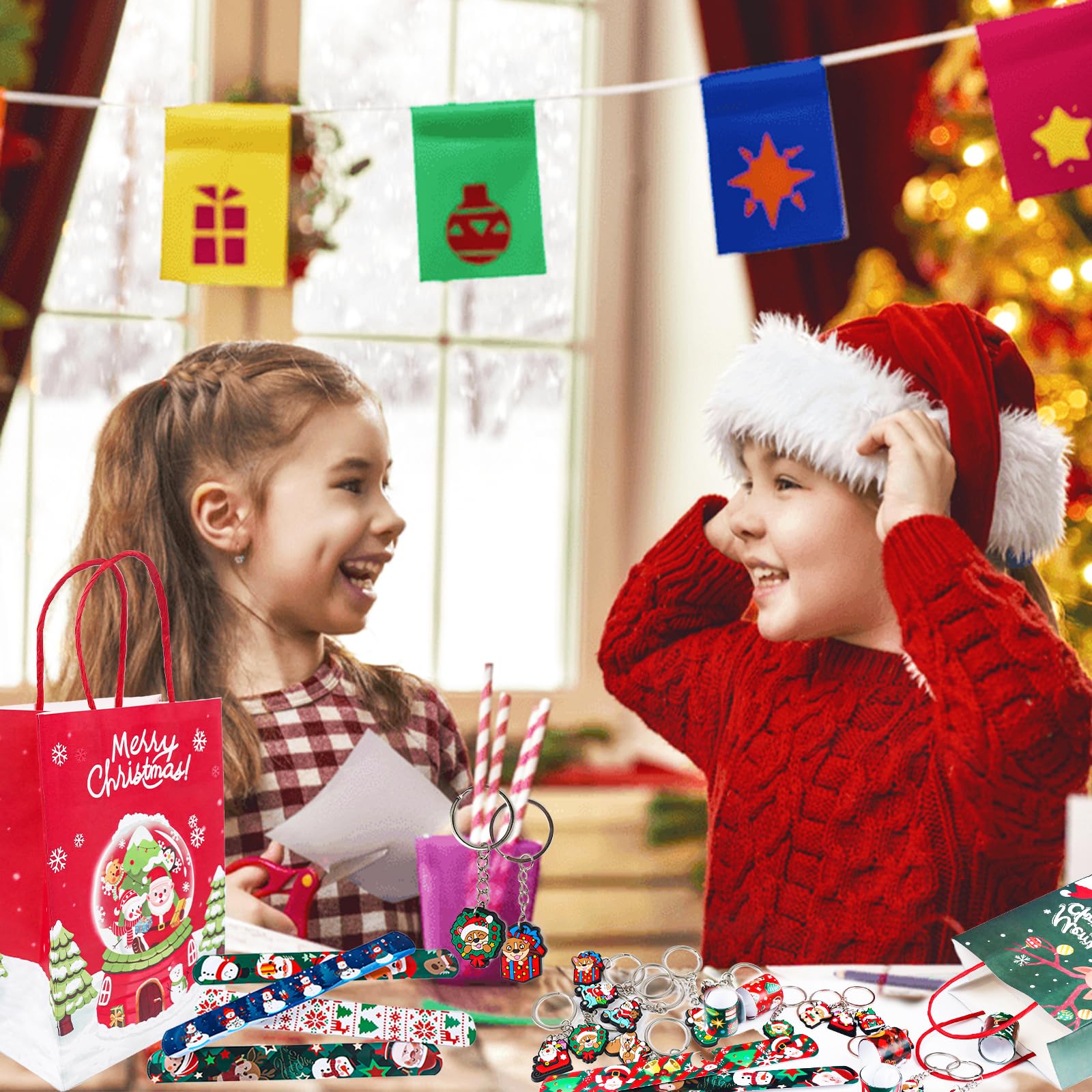 Set Cadeau Enfants LHYQDM - 12 Bracelets Slap + 12 Porte-Clés + 50 Autocollants + 12 Sacs Cadeaux