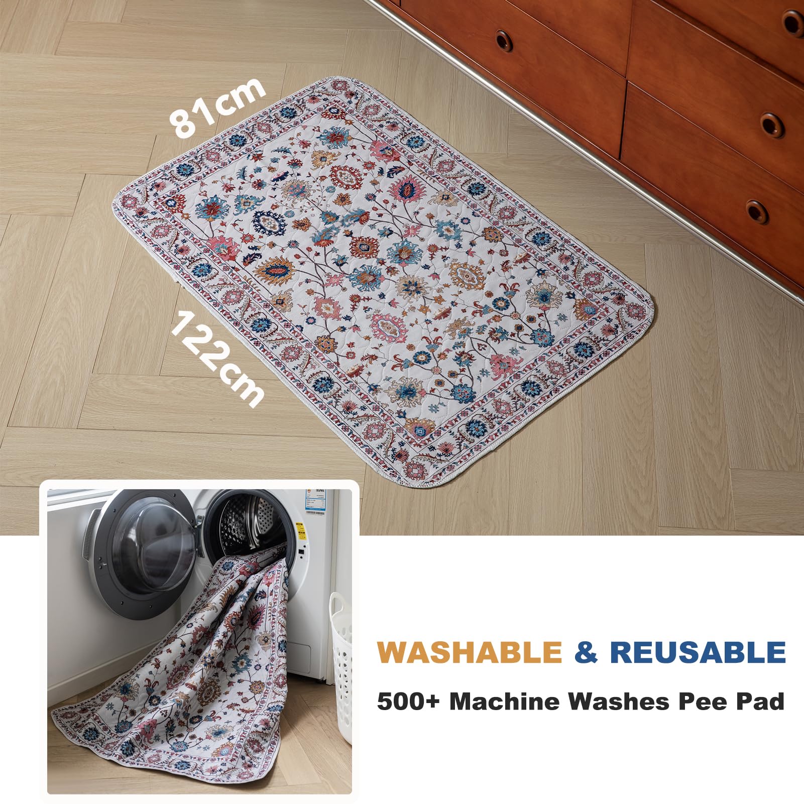 BomDa Tappeti Lavabili per Cani, 2 Pezzi Tappeti Assorbenti Riutilizzabili, Tappetino per Addestramento del Cane, Gatti, Conigli, Porcellini d'India, Antiscivolo (Pattern 3, 81x122cm)