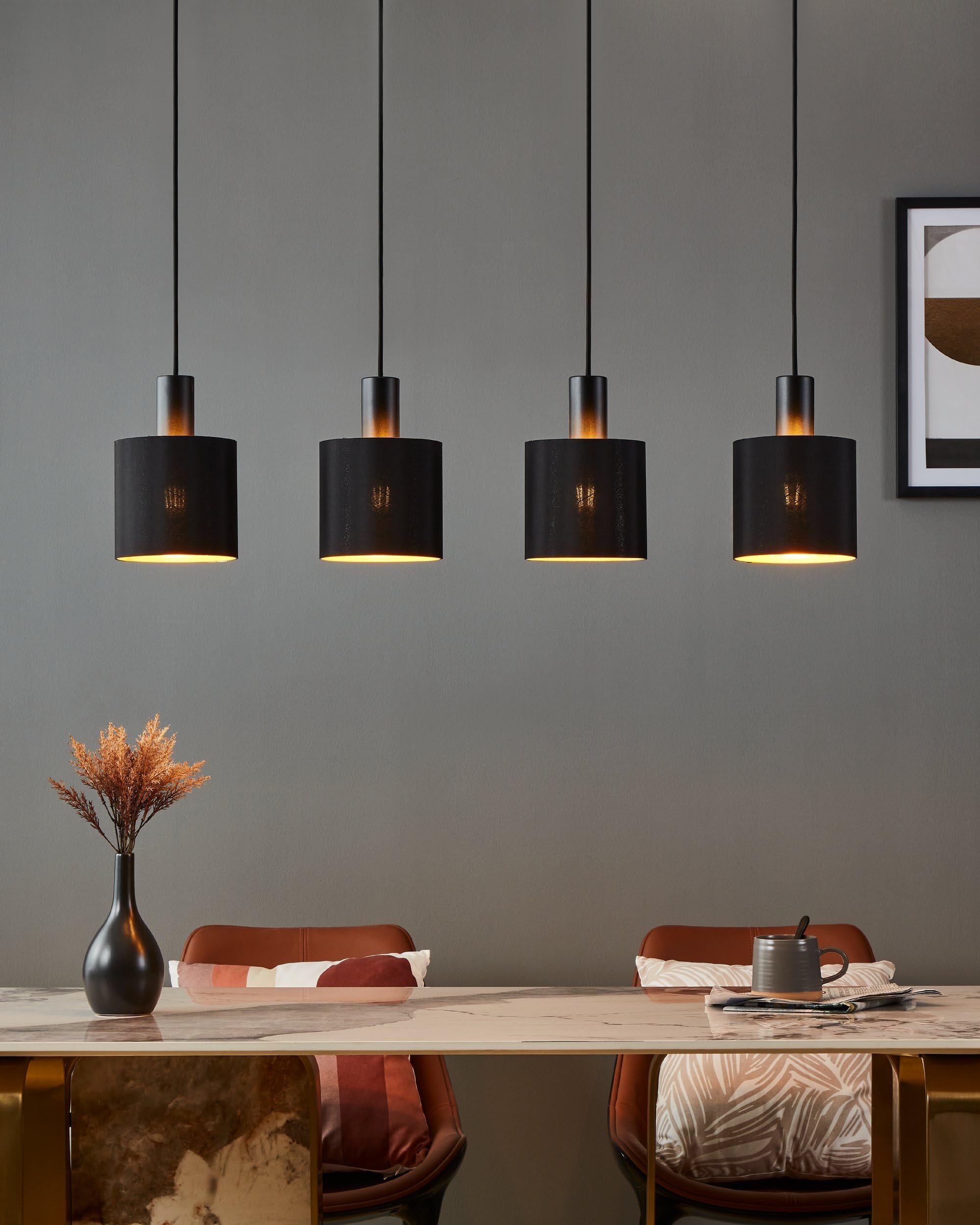 EGLO LED hanglamp Barbotto, pendellamp boven eettafel met indirect licht, 4-lichts eettafellamp van metaal in zwart en hout-look, lamp hangend voor eetkamer, incl. GU10 lichtbron, warmwit