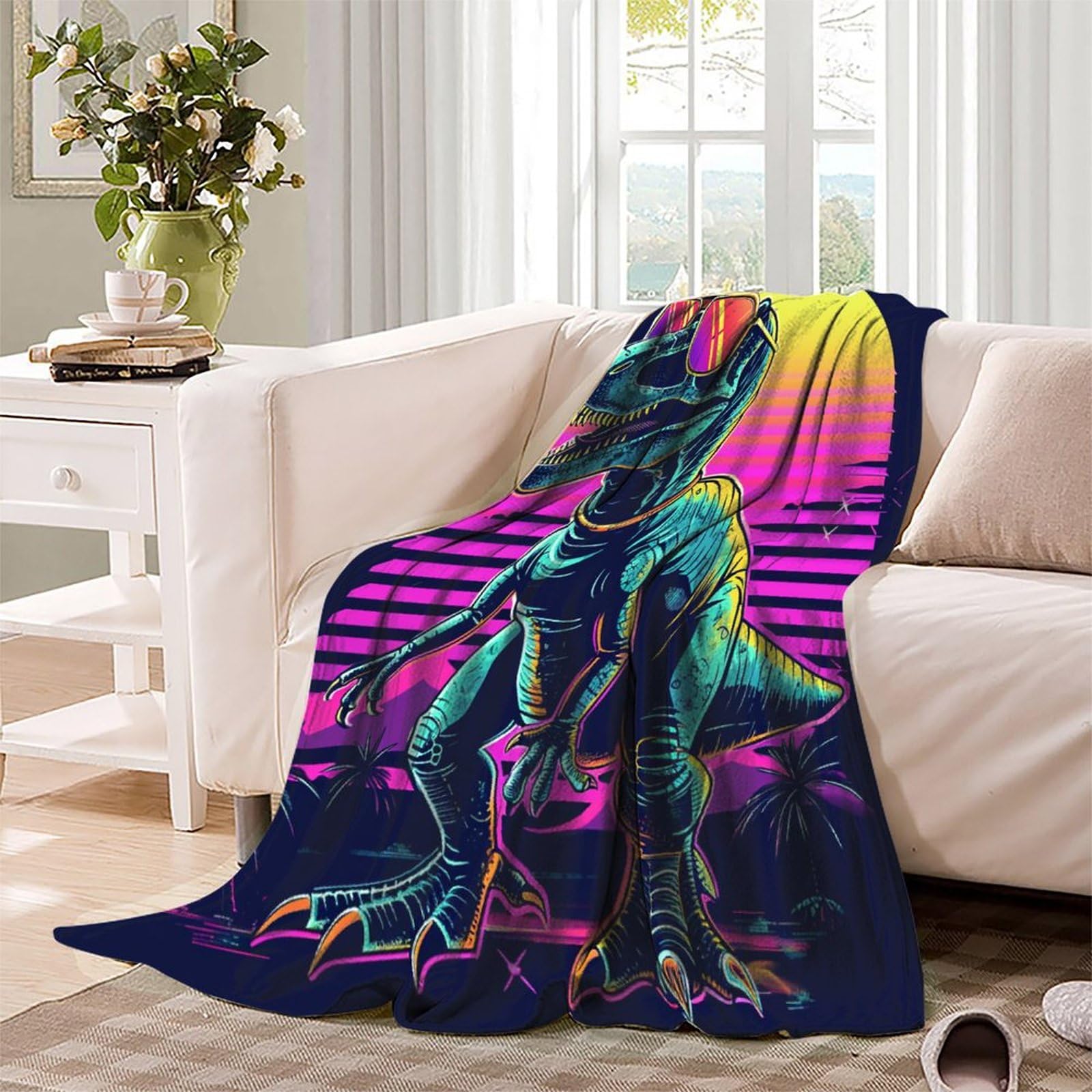 Coperta in pile ultra morbida, morbida e calda, con stampa digitale 3D, motivo: dinosauro, per divano e letto, ideale come regalo di Natale e compleanno, 150 x 200 cm