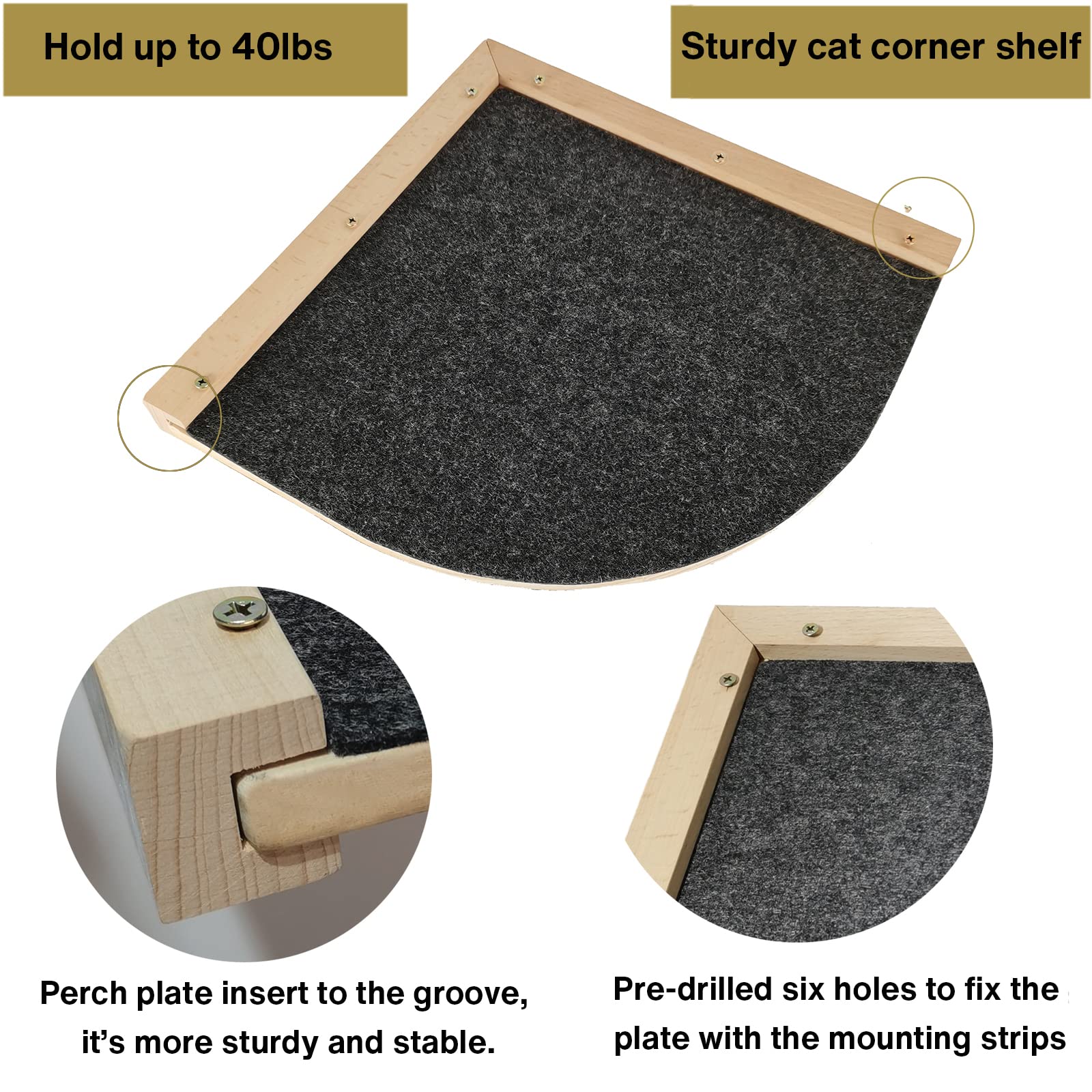 Purife Cat Hammock Wall Perch Set with 2 Steps Indoor, Wall Mounted Cat Corner Shelves & Bed with Climbing Steps, Scratching Post 1