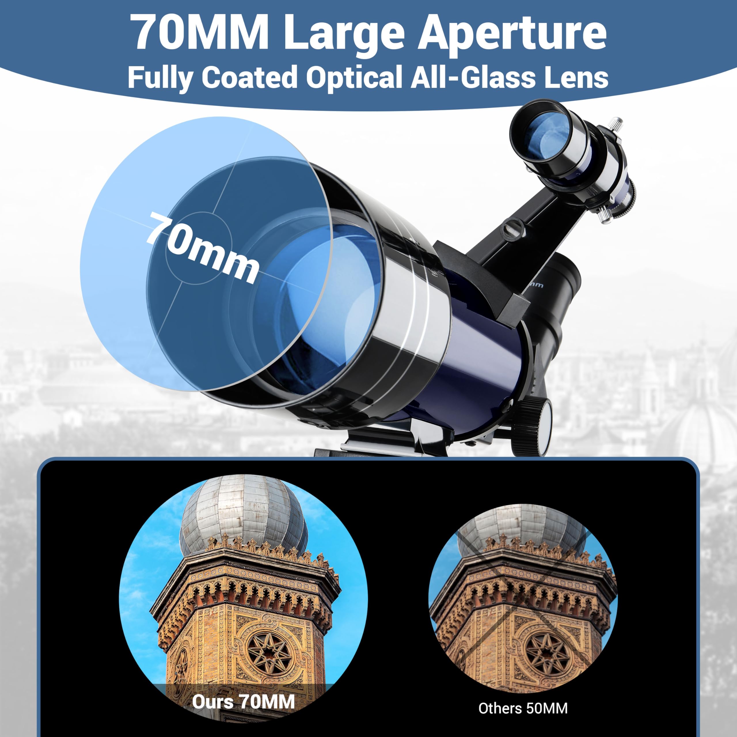 ESSLNB Télescope Astronomique 360/70 pour Adultes Débutants, avec Trépied Ajustable, Adaptateur Téléphonique, Lentille Barlow 3X et Filtre Lunaire, Idéal Observation Lune Planètes