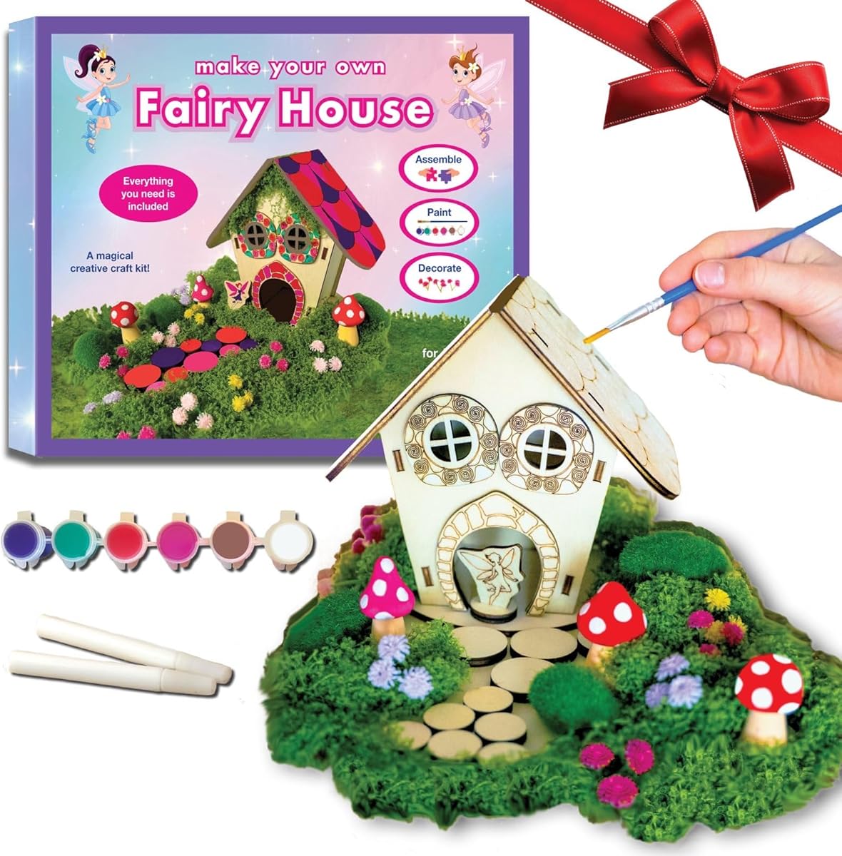 Wooden Fairy House Craft Kit for Kids | DIY Fairy Garden with Paints & Decorations | Creative Arts & Crafts Birthday Gift for Girls Activity | Ages 5, 6, 7, 8-12 Girls.
