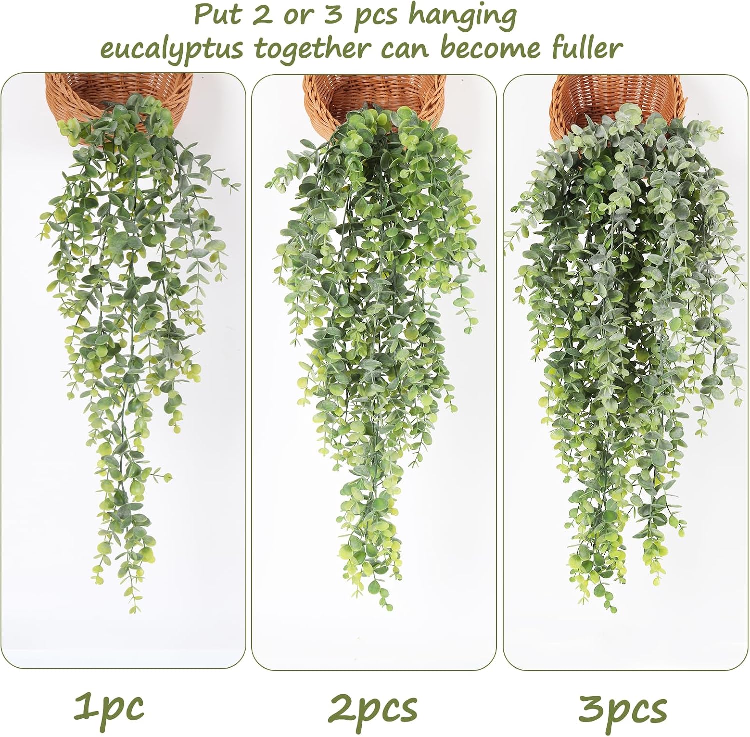 RECUTMS 3Pcs Artificial Hanging Eucalyptus Leaves Plants 29.5In Dusty Green | Reusable Plastic Greenery,Bendable Stem,Easy to Hang,No Maintenance,Weather Resistant,Wedding Home Party Indoor Outdoor Decor