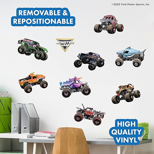 Miniatura 2 de Paquete de calcomanías de pared Monster Jam Trucks, Grave Digger Son-Uva Digger El Toro, Loco, Megalodon, Zombi, ThunderROARus, Sparkle Smash