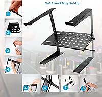 Vista 2 de Pyle Portable Adjustable Laptop Stand - 6.3 to 10.9 Inch Standing Table Monitor or Computer Desk Workstation Riser with Shelf Storage and Height