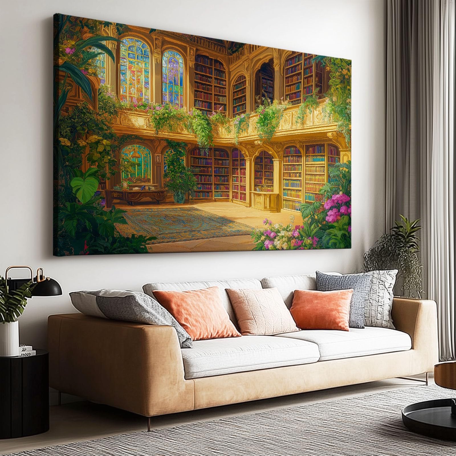 Canvas Wall Art Fantasy huge magic library Poster Canvas Painting Print For Living Room Wall Art Pictures Home Decorative 55 x 28 Inch (140 x 70 cm) Frameless