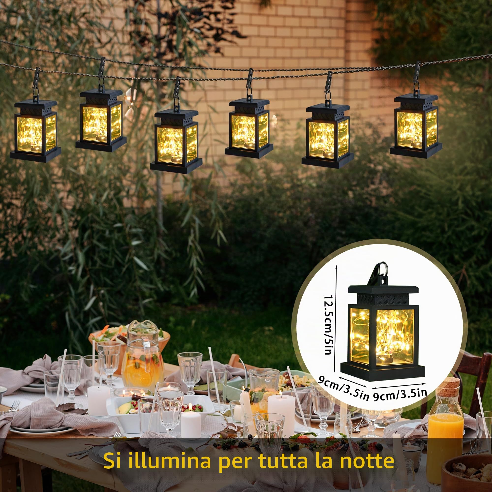 JHY DESIGN - Set di 6 lanterne solari per esterni, impermeabili, alimentate da energia solare, illuminazione a sospensione con luci LED calde per patio, giardino, decorazione paesaggistica, cortile