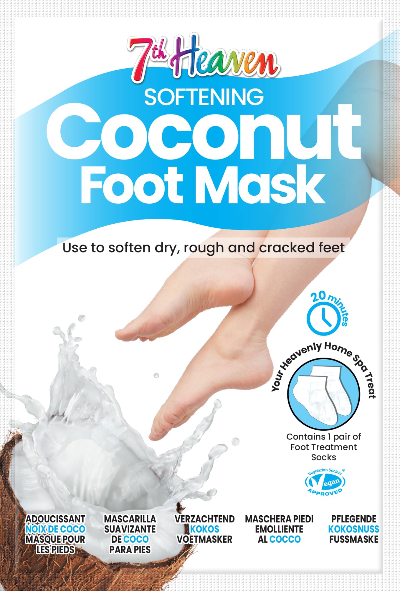 7th Heaven Coconut Foot Mask Socks - Softening 1 Count (Pack of 1), White