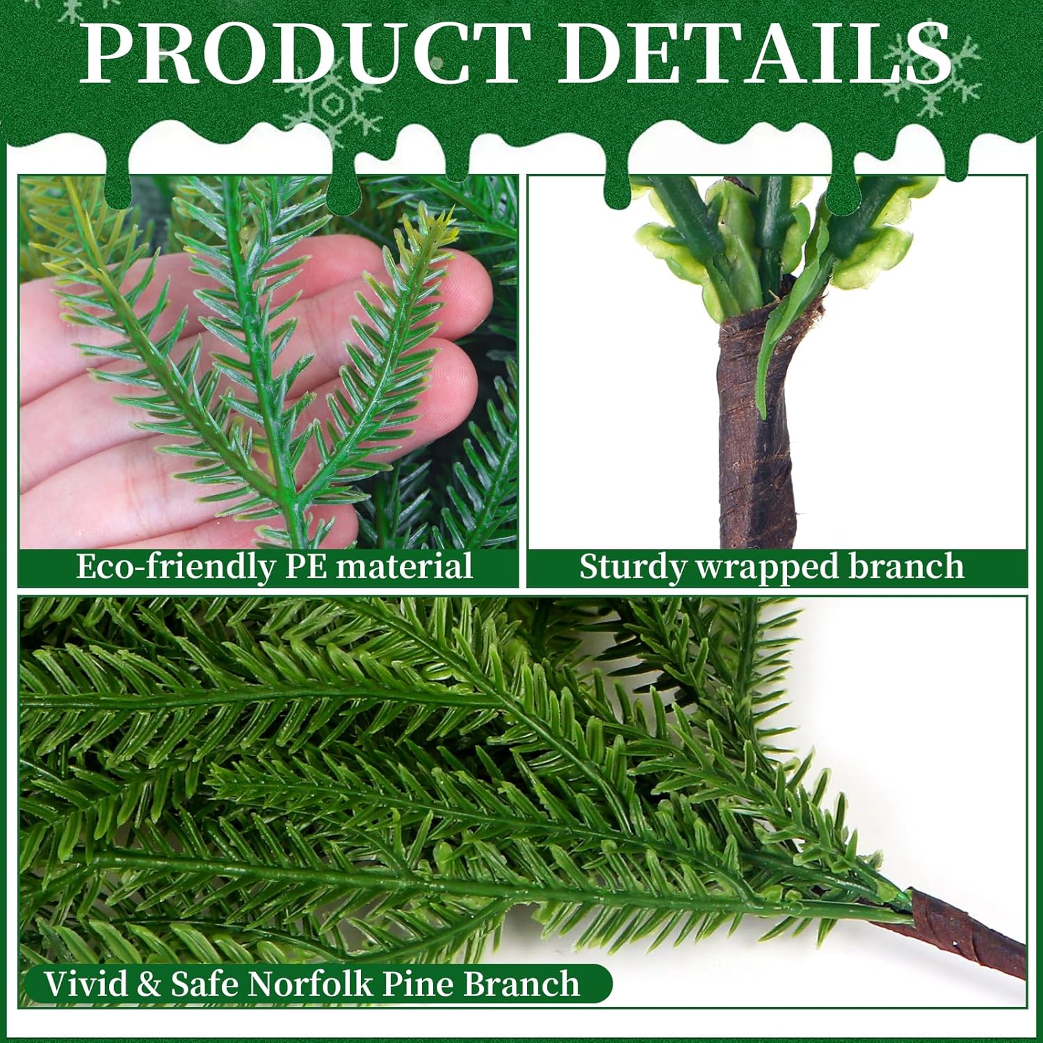 12 Pcs Real Touch Norfolk Pine Branches,Christmas Artificial Norfolk Pine Stems for Vase,DIY Crafts Faux Greenery Stems for Indoor/Outdoor Christmas Decor. - Image 8