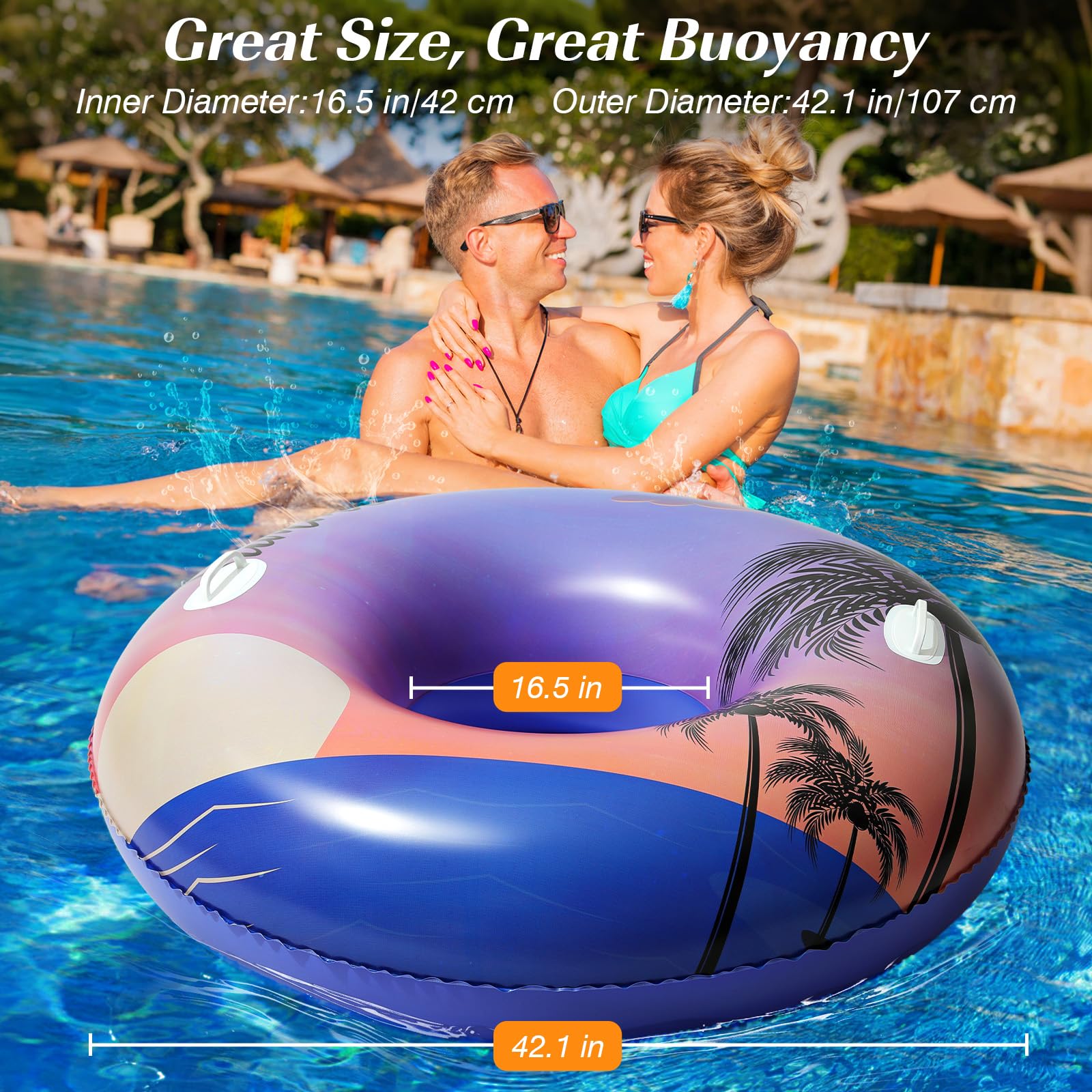 HeySplash Pool Inflatables for Adult,108CM Large Swim Rubber Ring with Handles,Inflatable Swimming Tube,Float Toy for River Beach Lake Party Decoration,Pool Tube for Floating Raft Purple Sunset - Image 2