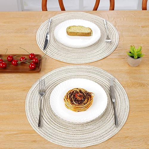 Miniatura 8 de SHACOS - Manteles individuales circulares y trenzados para mesas de días festivos y celebraciones juego de 4 individuales de algodón y poliéster