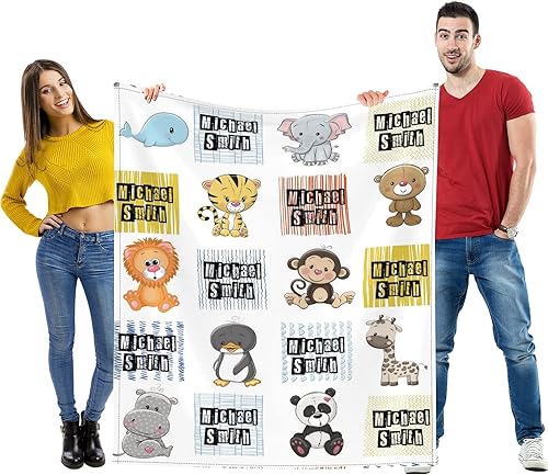 Mantas de bebé personalizadas para niños y niñas con nombre, suave y lindo animal, manta de bebé personalizada para recién nacidos, bebés, niños