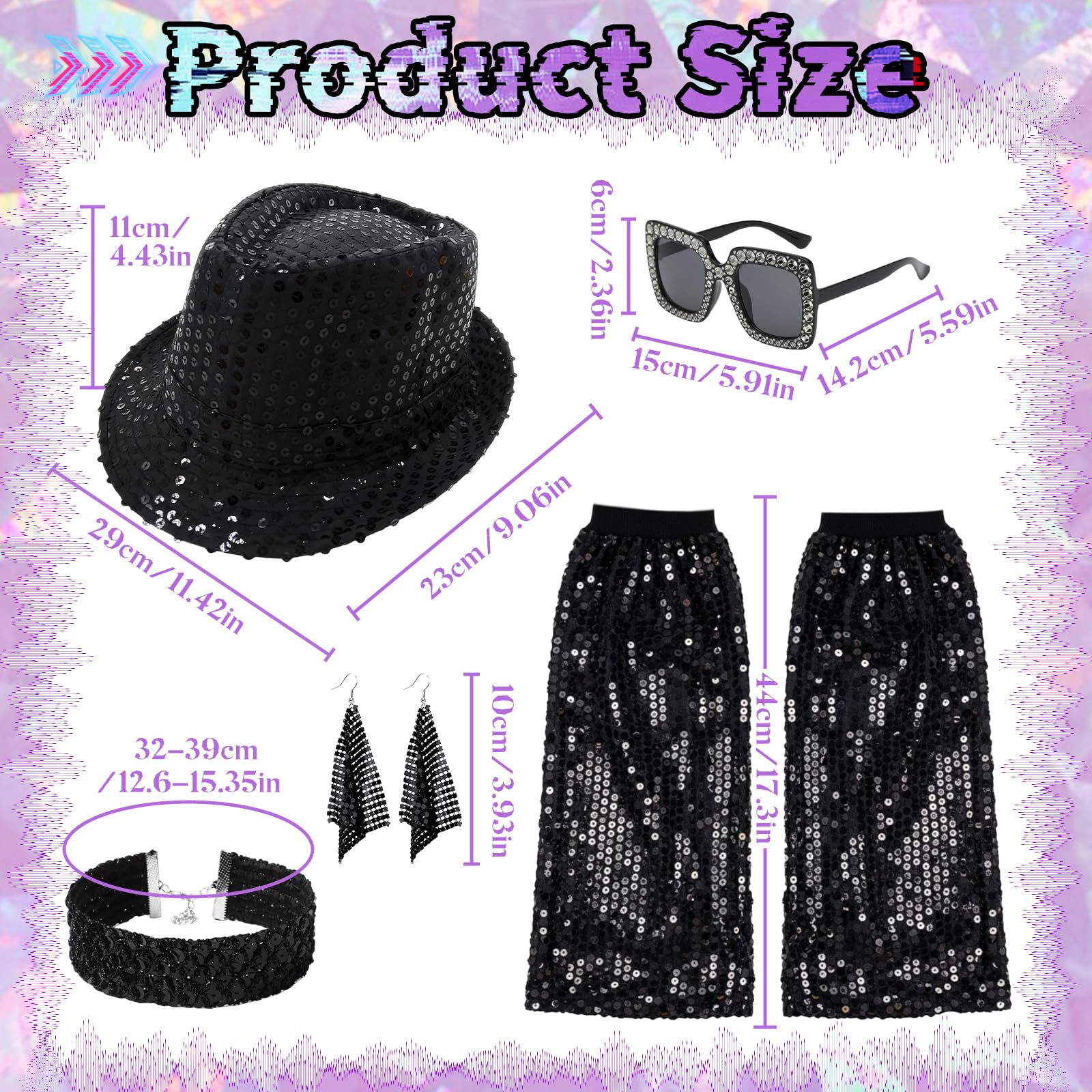 Carreuty 5Pcs 70s Disco Accessories Set for Women,Abba Accessories with Sequin Leg Warmers Earrings Hat necklace and Bling Sunglasses,70s Fancy Dress Abba Outfits for Women 1970s Themed Disco Party - Image 2