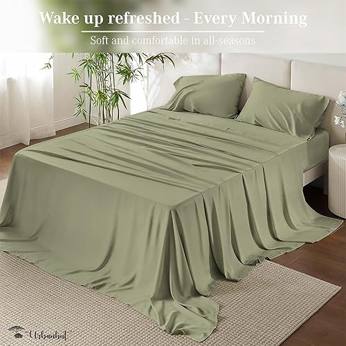 Miniatura 3 de URBANHUT Sábanas de algodón egipcio de 1000 hilos tamaño King, fibra larga, suaves y transpirables, juegos de sábanas de 4 piezas para cama tamaño