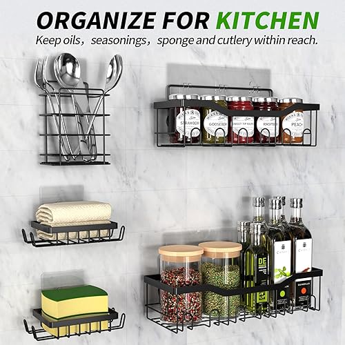 Miniatura 3 de ORZ Paquete de 5 organizadores de ducha, organizador de baño, organizador de estante de ducha sin perforación, cestas de pared para almacenamiento