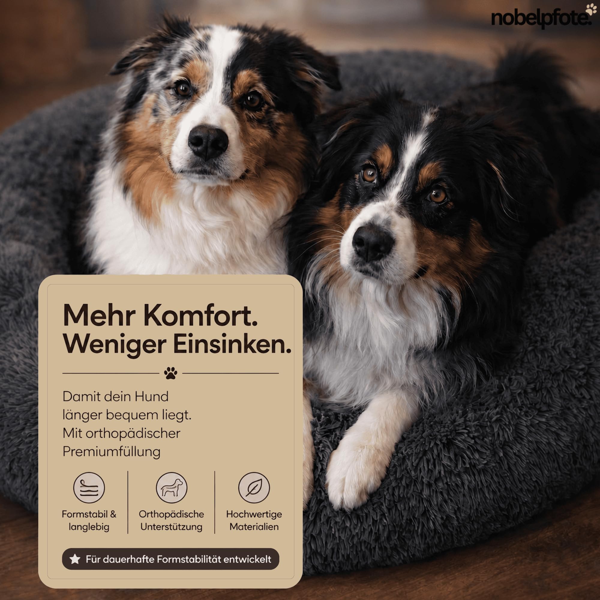 Hundebett Wolke 7 - Kuscheliges Hundekissen, waschbarer Bezug, gelenkschonend für kleine, mittelgroße & große Hunde, Beige, M - 70cm